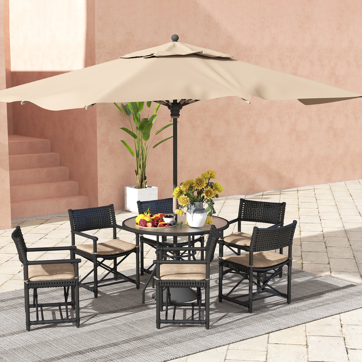 Glass-Top Garden Table, with Parasol Hole