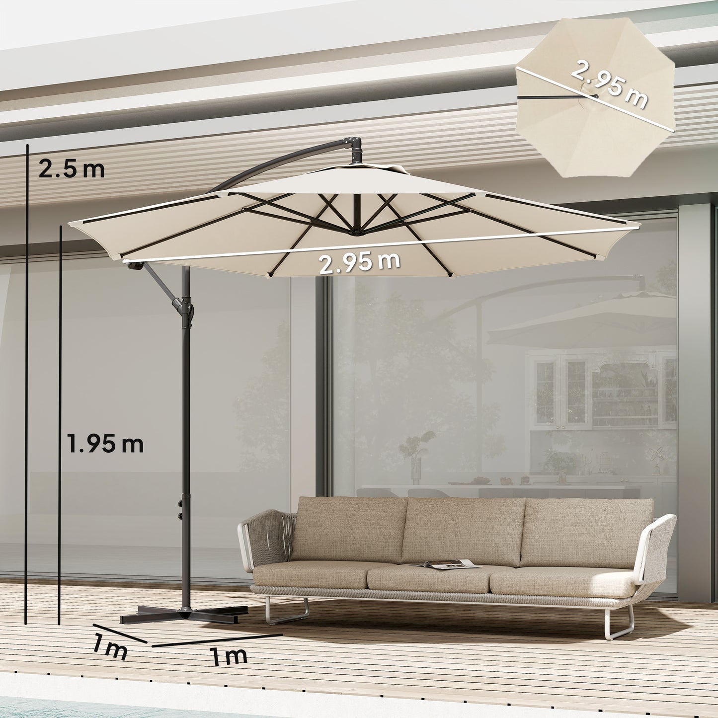 3 m Overhanging Cantilever Parasol, with Cross Base