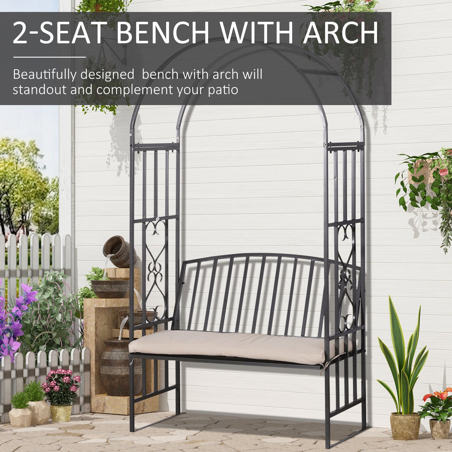Metal Frame Bench W/Arch, 114Lx60Wx206H cm