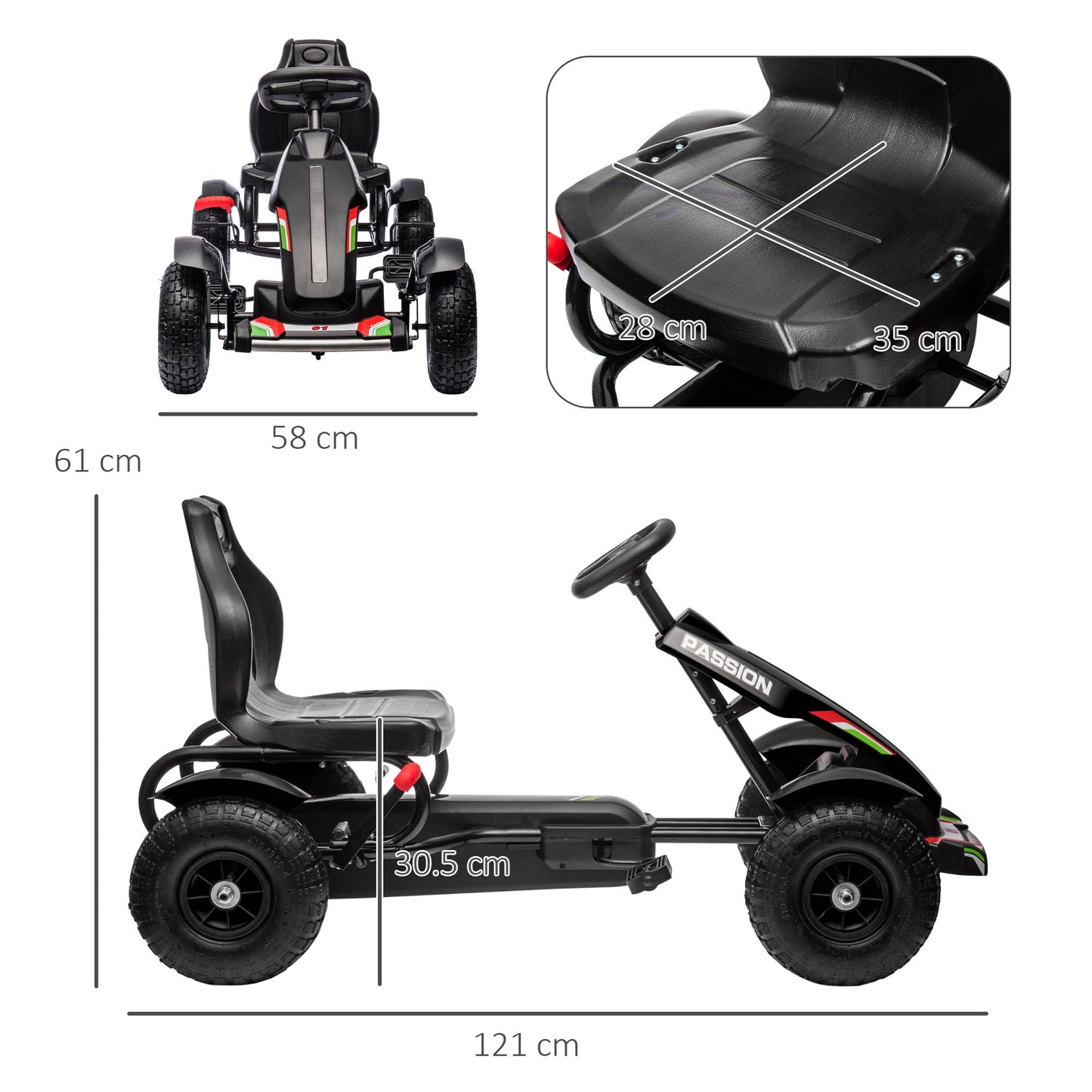 Metal Kids Pedal Go Kart with Adjustable Seat Inflatable Tyres