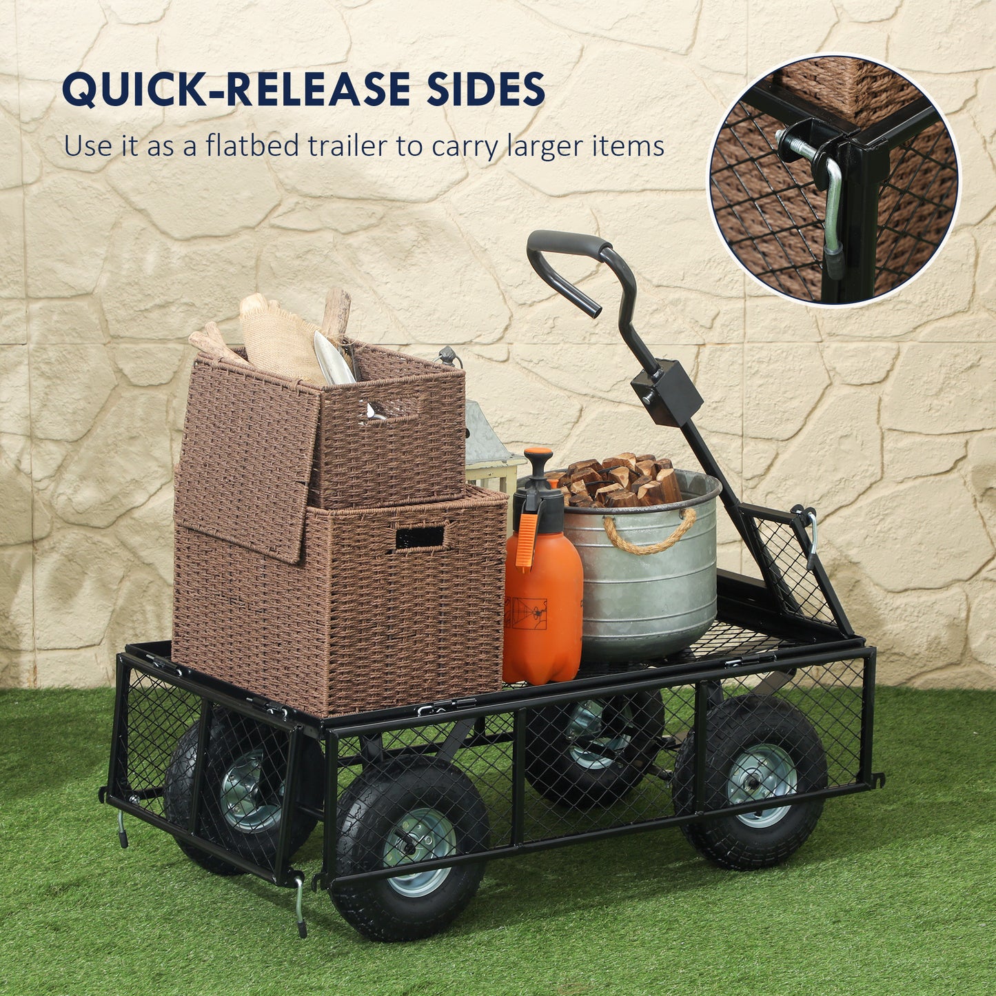 114L Steel Frame Garden Cart Trolley