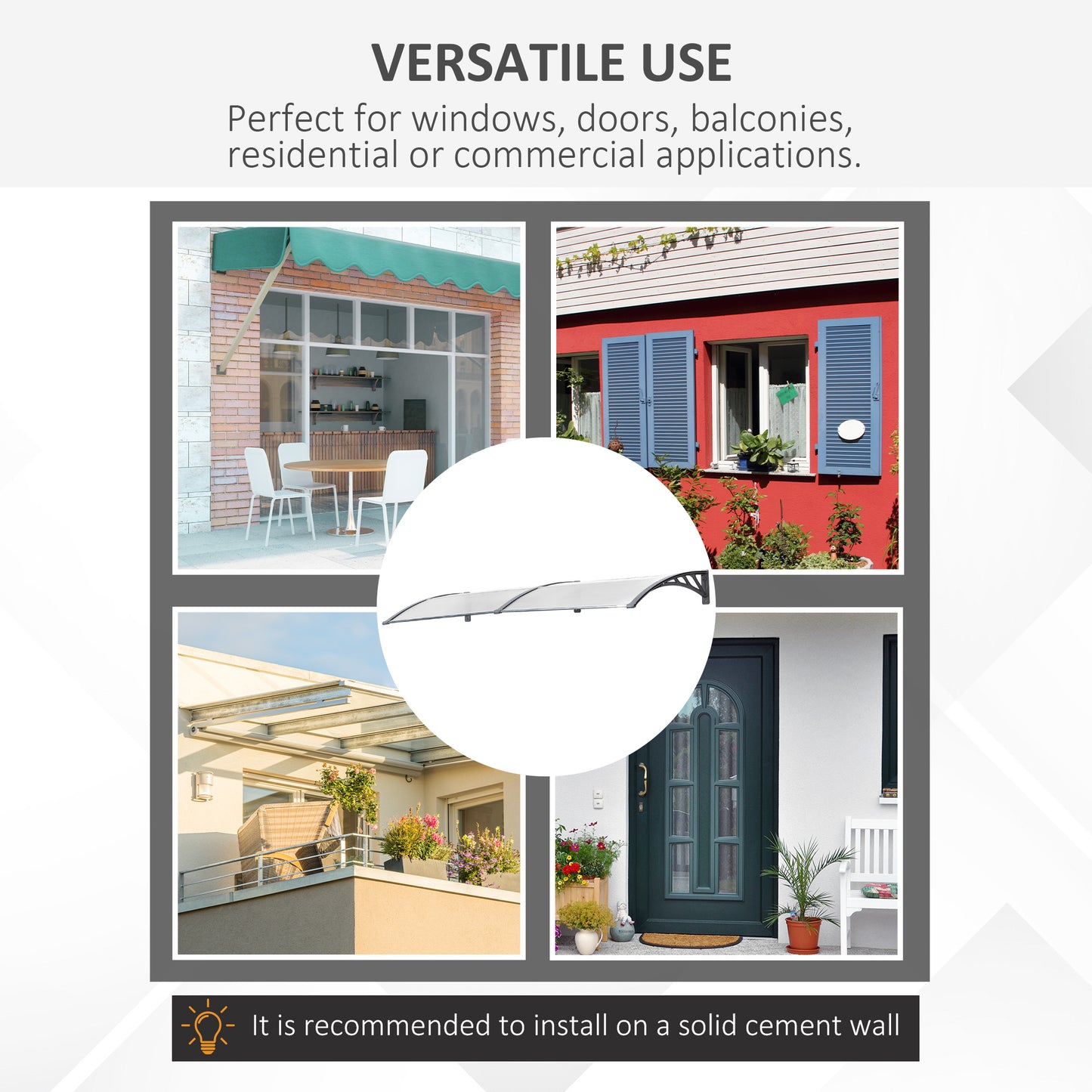 Front Door Canopy Outdoor Awning Aluminium Rigid Plastic (1)