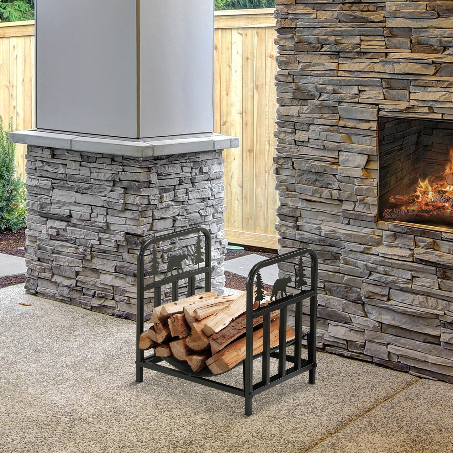 Metal Firewood Log Holder Indoor Outdoor Firewood Rack Inner Arced