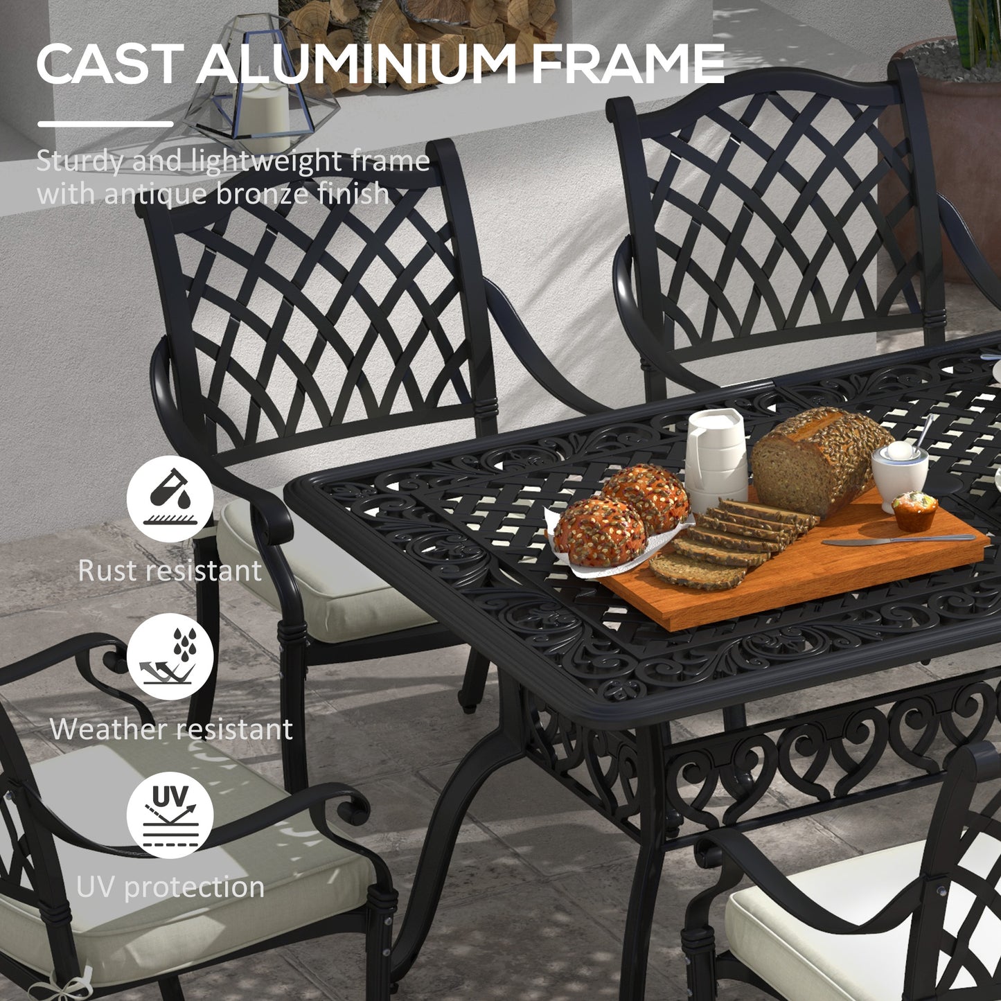 7 Pieces Aluminium Patio Dining Set with Umbrella Hole