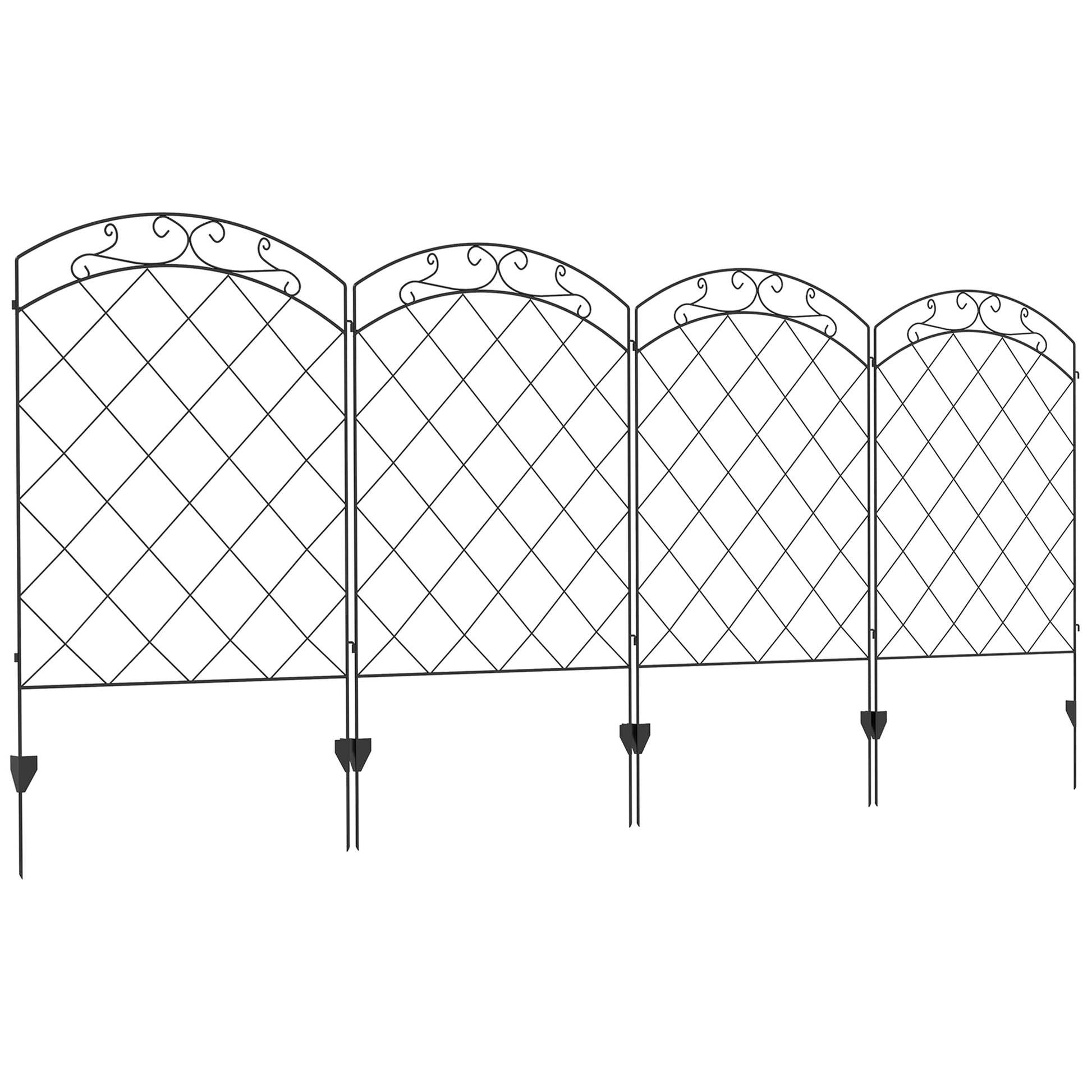 Steel Decorative Swirls Outdoor Picket Fence Panels Set of 4