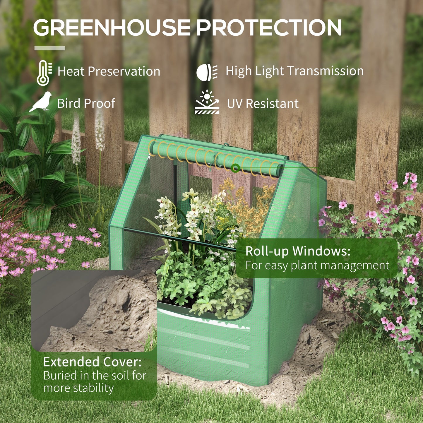61 x 61cm Garden Planter Bed, with Cover - Green and