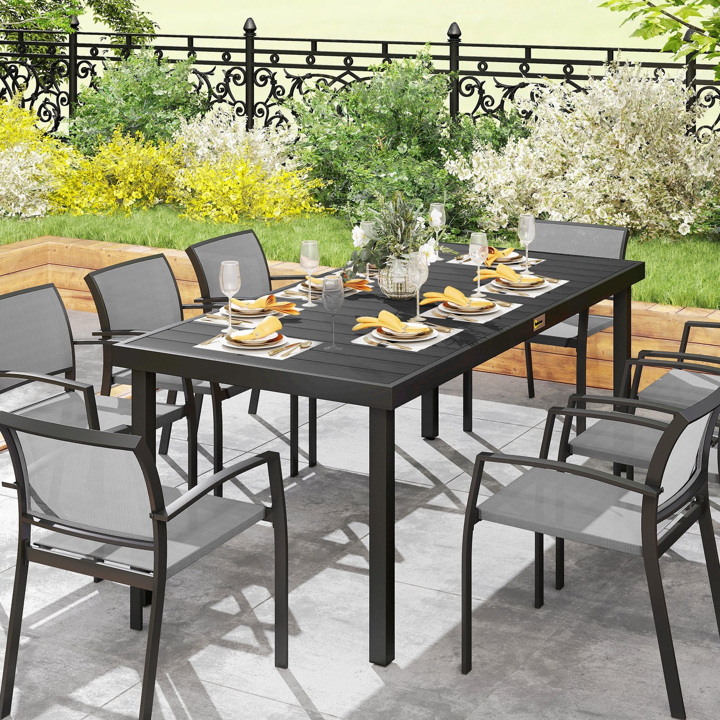 Aluminium Outdoor Garden Dining Table for 8 People, Faux Wood Top (1)