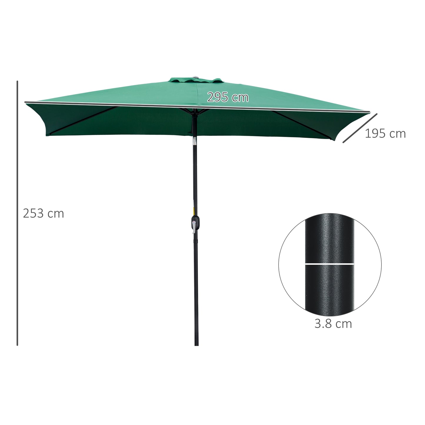 3x2m Garden Parasol Umbrella with Aluminium Pole, Tilt and Crank