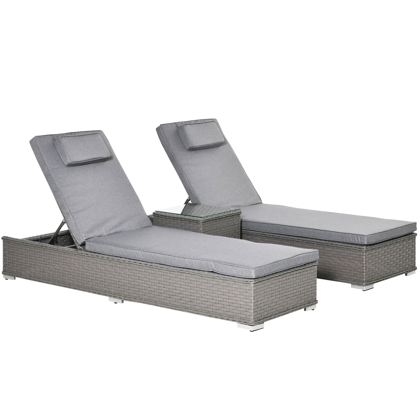 3 Pieces Rattan Sun Lounger Set with Aluminium Frame