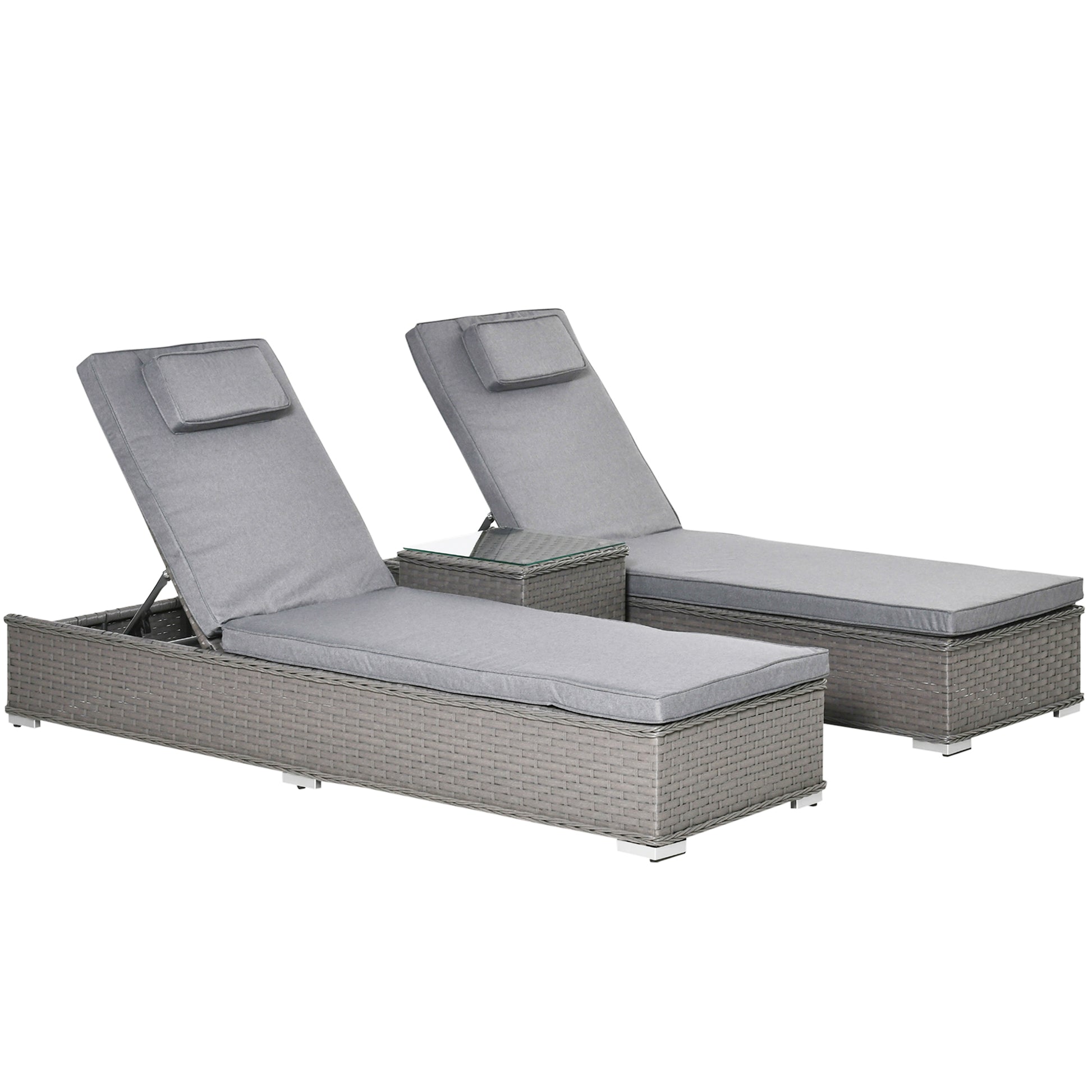 3 Pieces Rattan Sun Lounger Set with Aluminium Frame