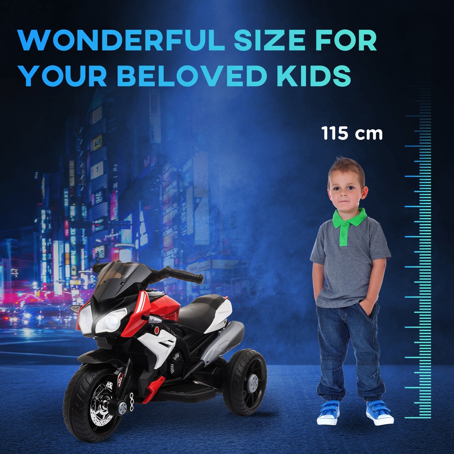 Kids Electric Motorcycle Ride-On Toy, with Three Wheels, Music, Horn