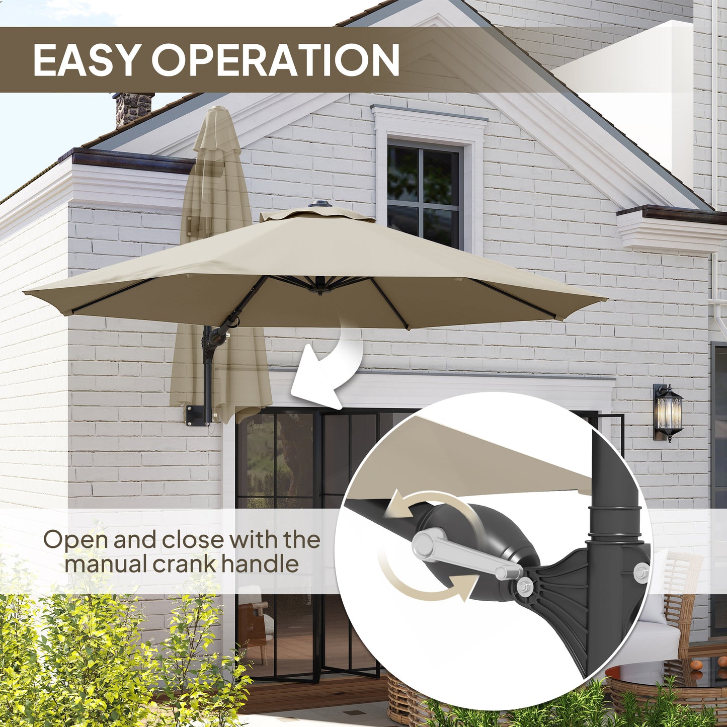 3(m) Wall-Mounted Parasol Shade, with Handle