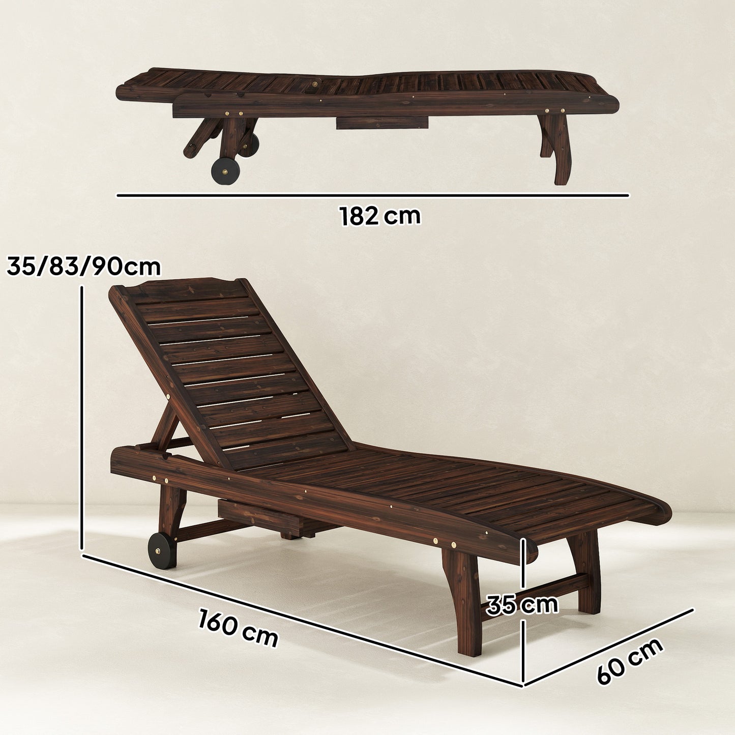 Outdoor Wooden Sun Lounger with Built-In Table