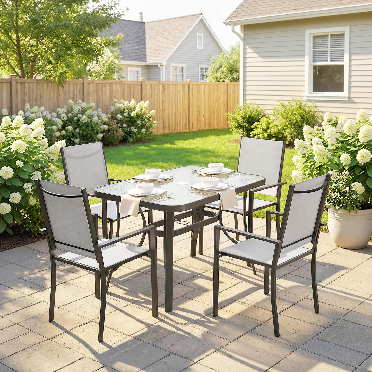 Garden Dining Set for 4 with Umbrella Hole
