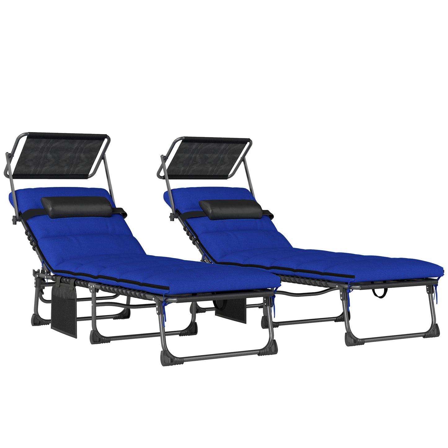 Folding Sun Loungers Set of 2 with Canopy