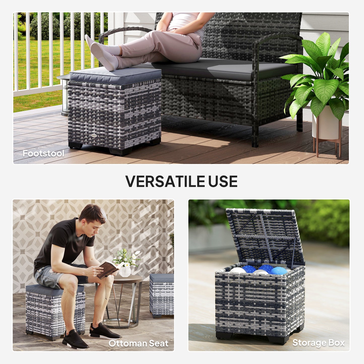 Set of 2 Rattan Storage Ottoman