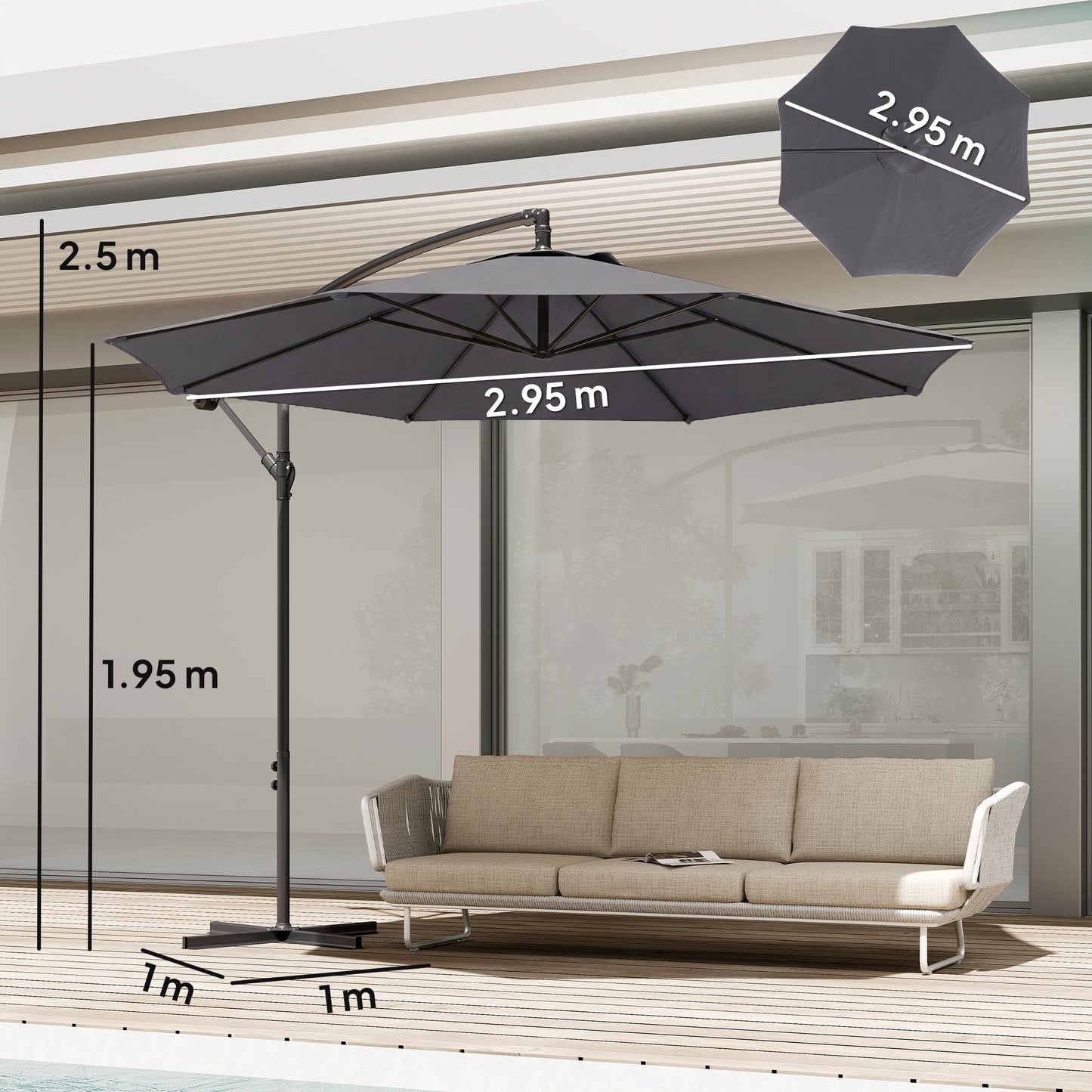3 m Overhanging Cantilever Parasol, with Cross Base