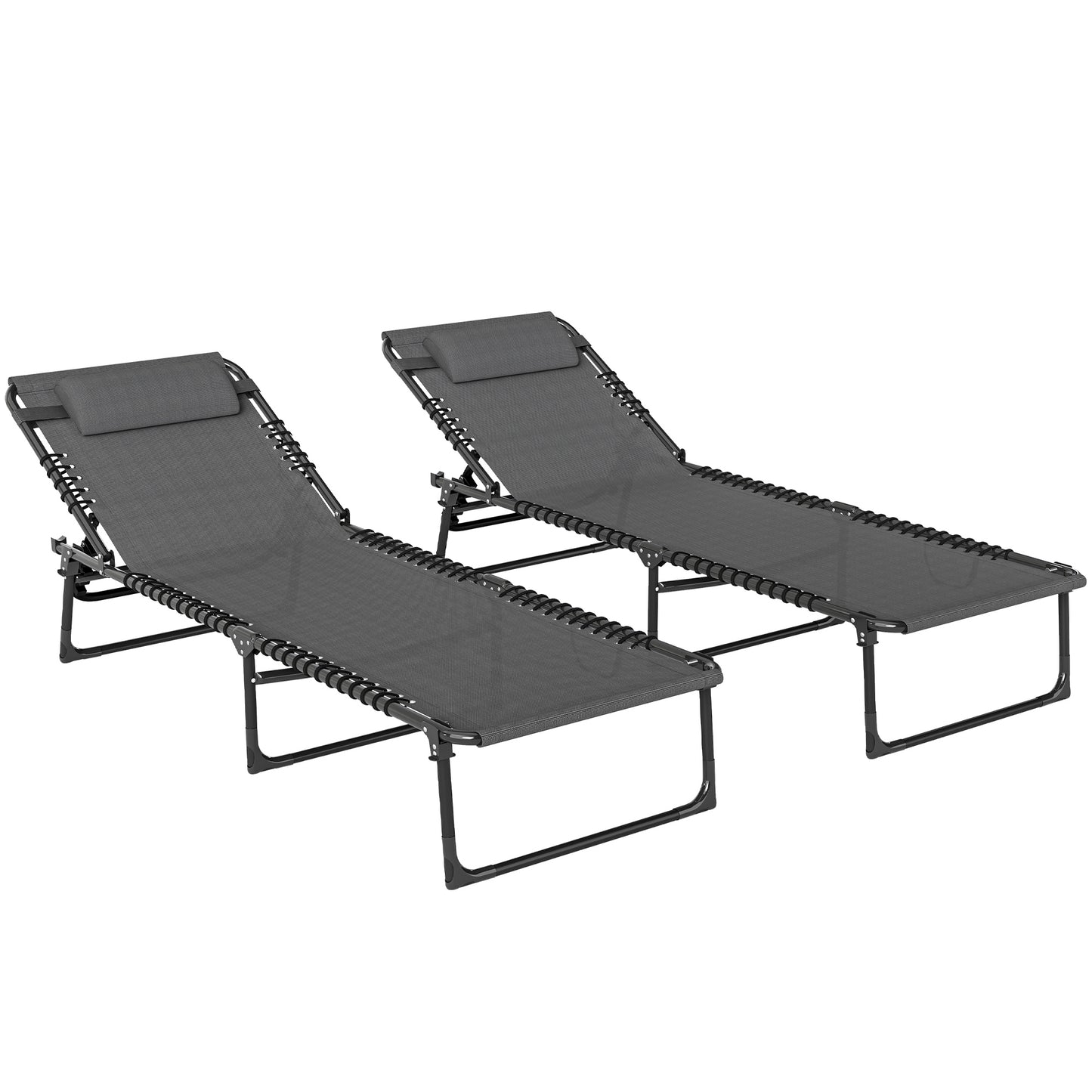 Set of Two Folding Sun Loungers, with Four-Position Backs