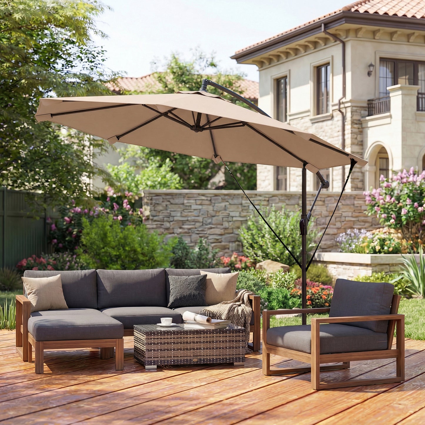 3 m Cantilever Parasol with Protective Cover and Wind Ropes
