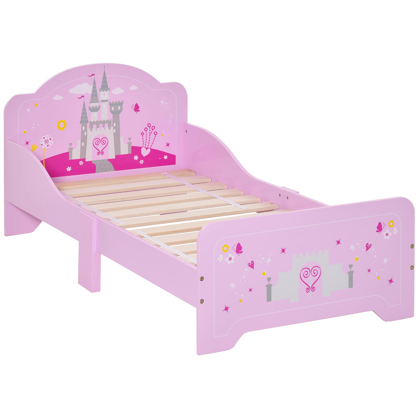 Kids Bed Princess Castle Theme w/ Side Rails Slats Home Furniture