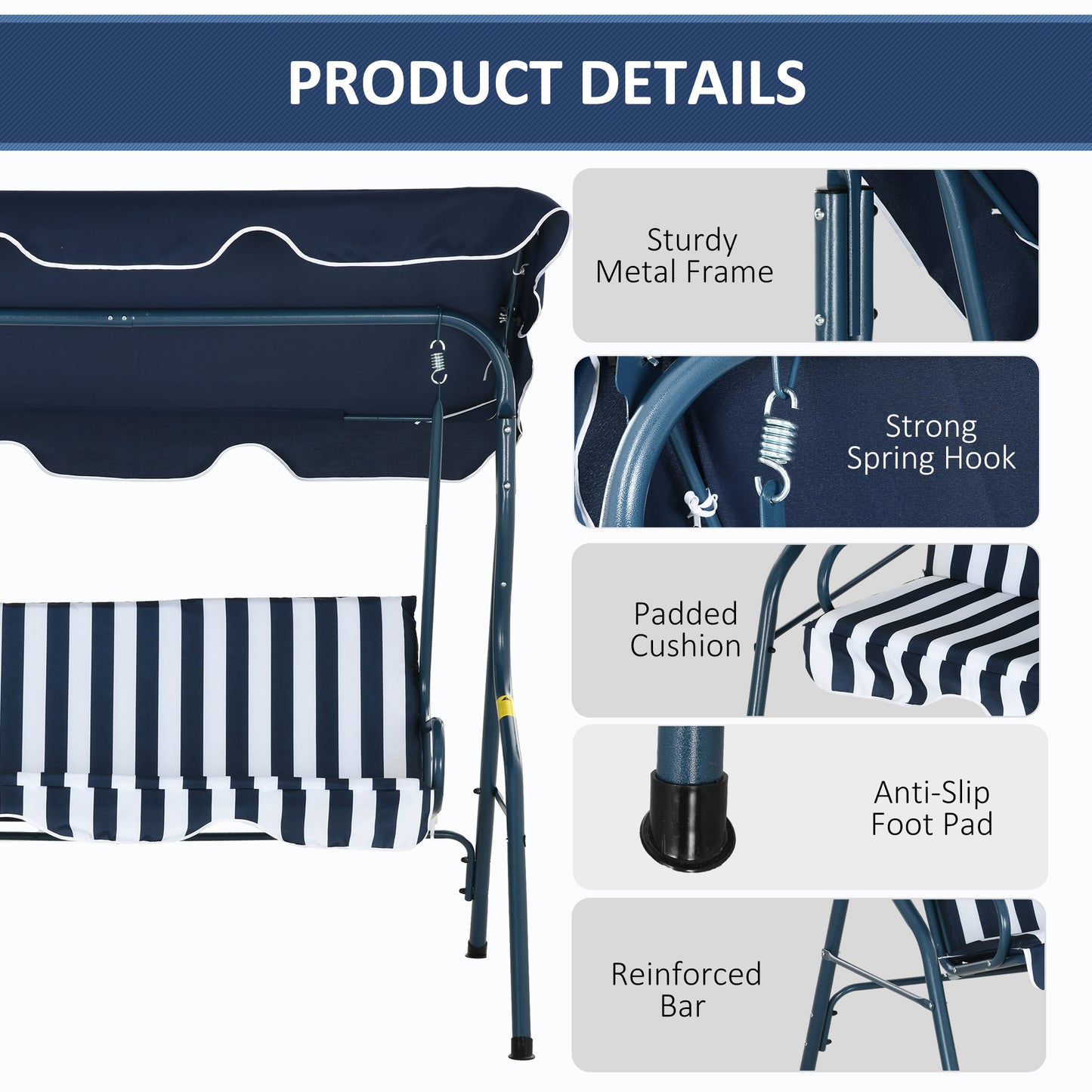 3 Seater Garden Swing Seat Chair Outdoor Bench