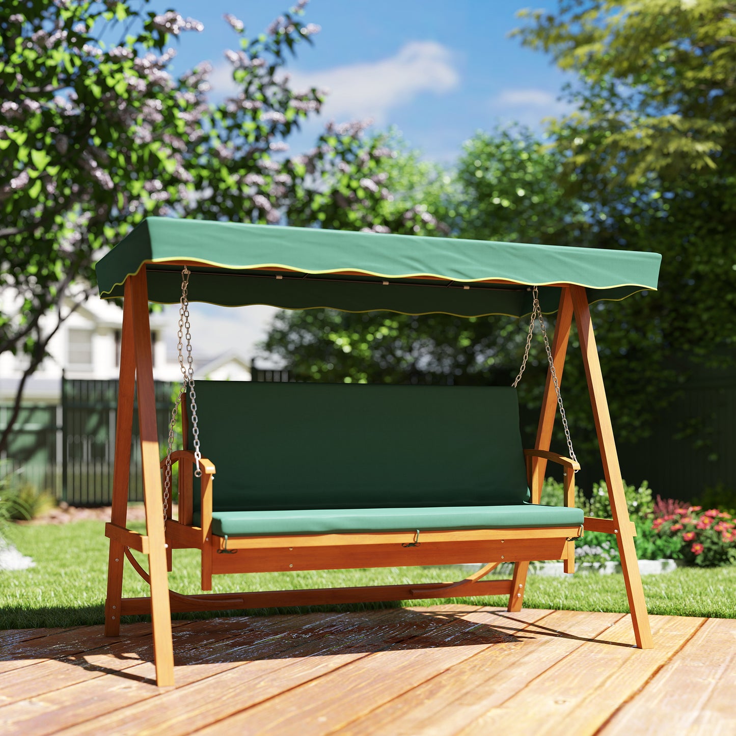 3 Seater 2-in-1 Wooden Garden Swing Seat Swing Chair Outdoor