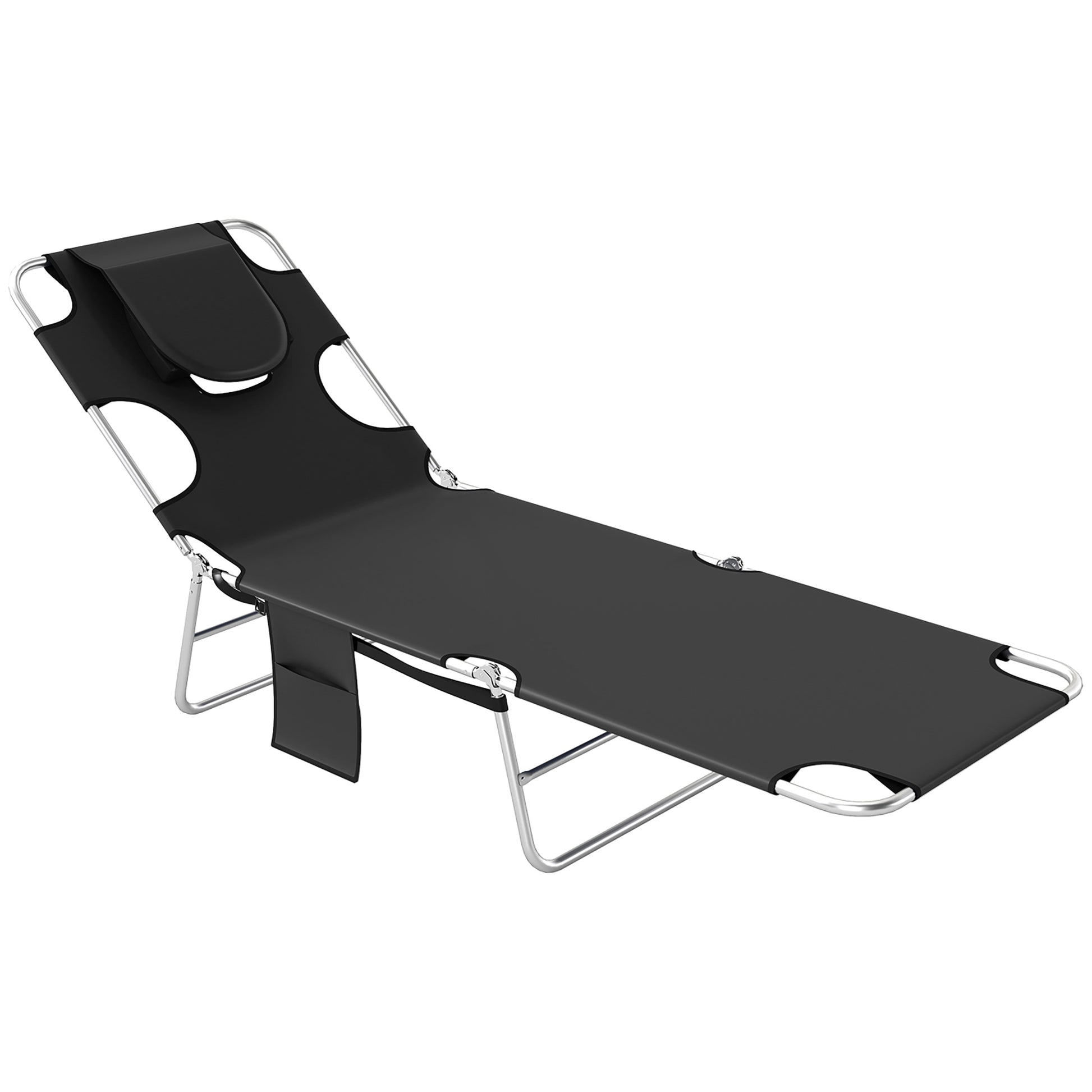 Foldable Sun Lounger, Beach Chaise Lounge with Reading Hole