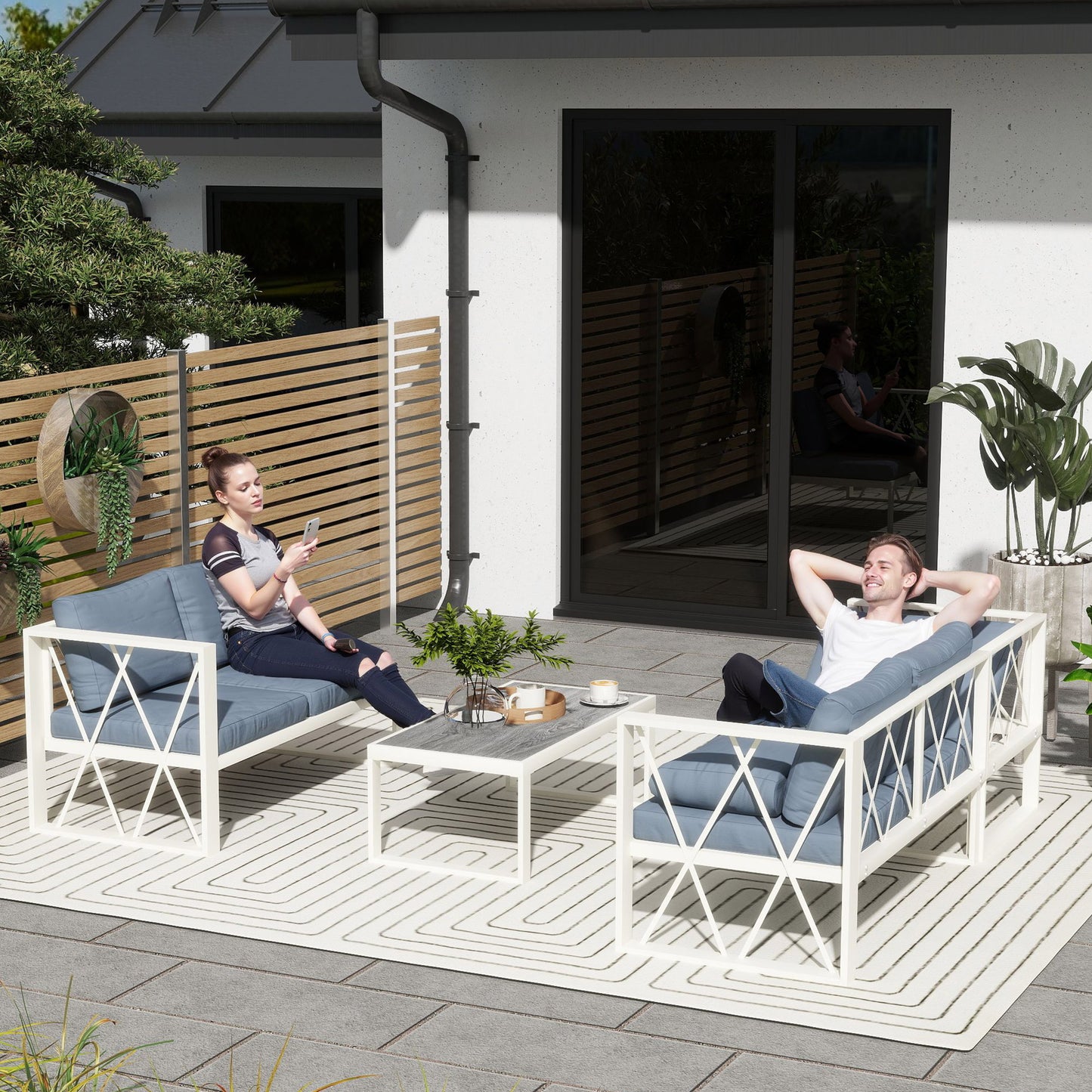 Four-Piece L Shaped Garden Furniture Set