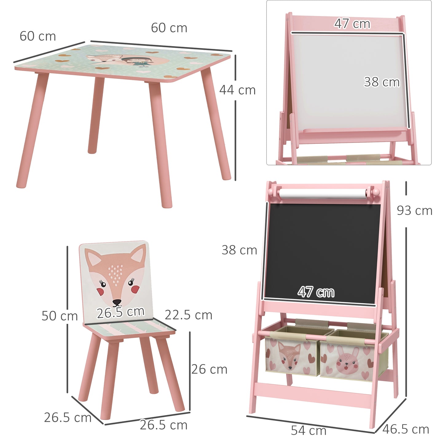 Kids Table and Chair Set and Kids Easel with Paper Roll