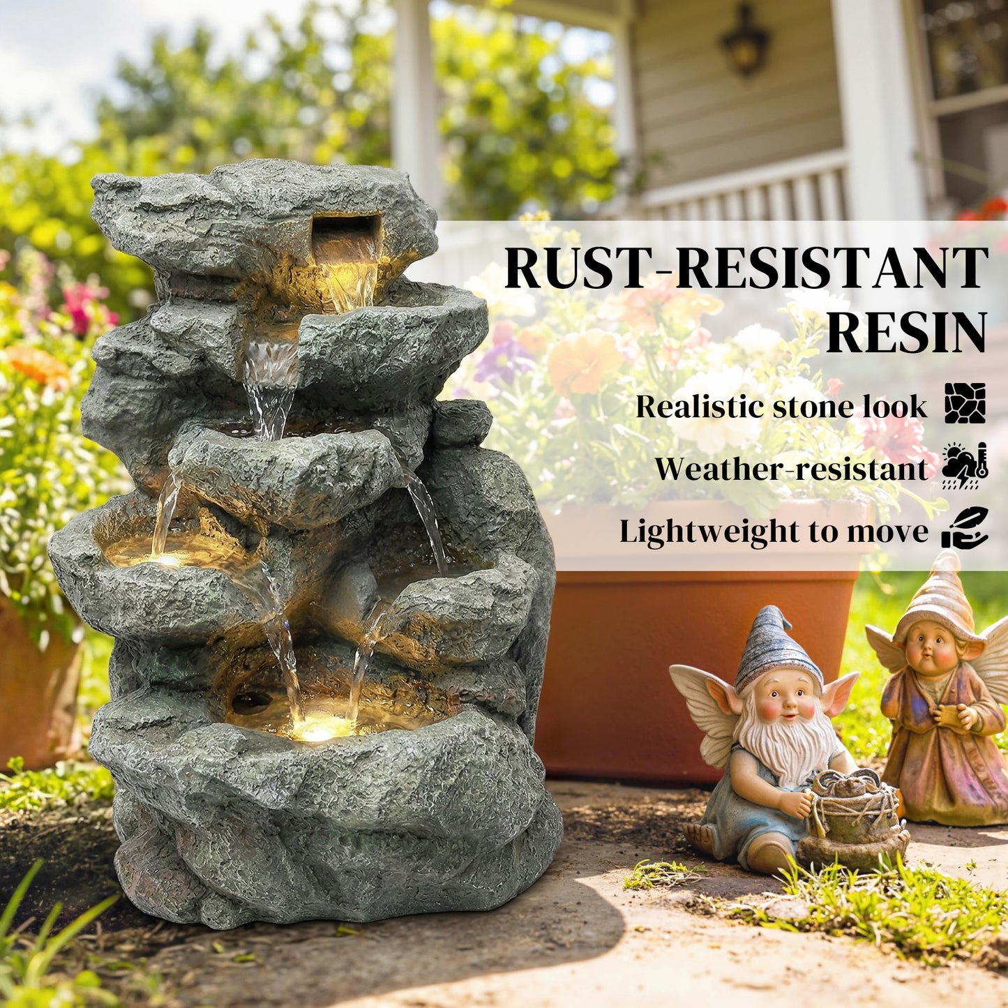 Outdoor Fountain with 6-Tier Rock Design
