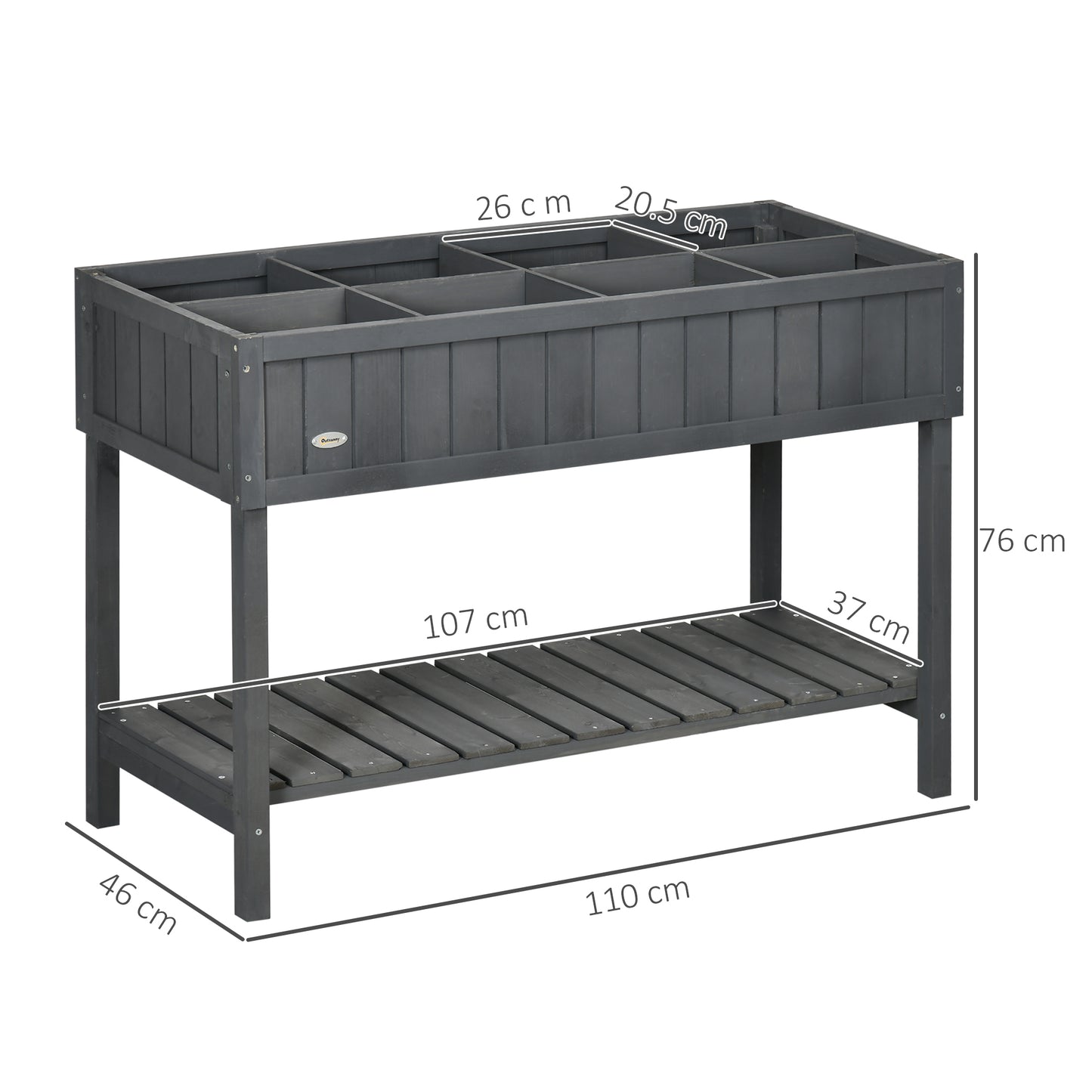 Fir Wood Raised Rectangular 8 Compartment Plant Stand