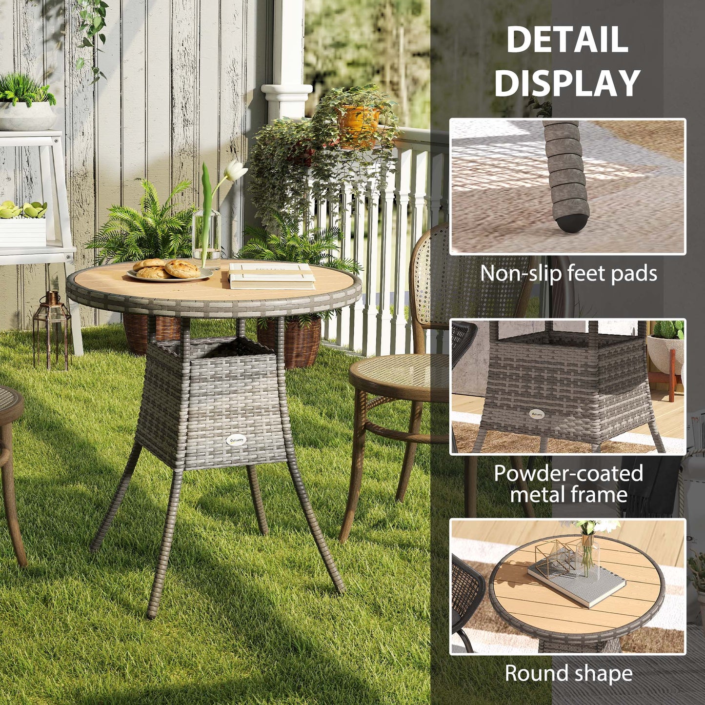 70 cm Wood-Effect Rattan Garden Table