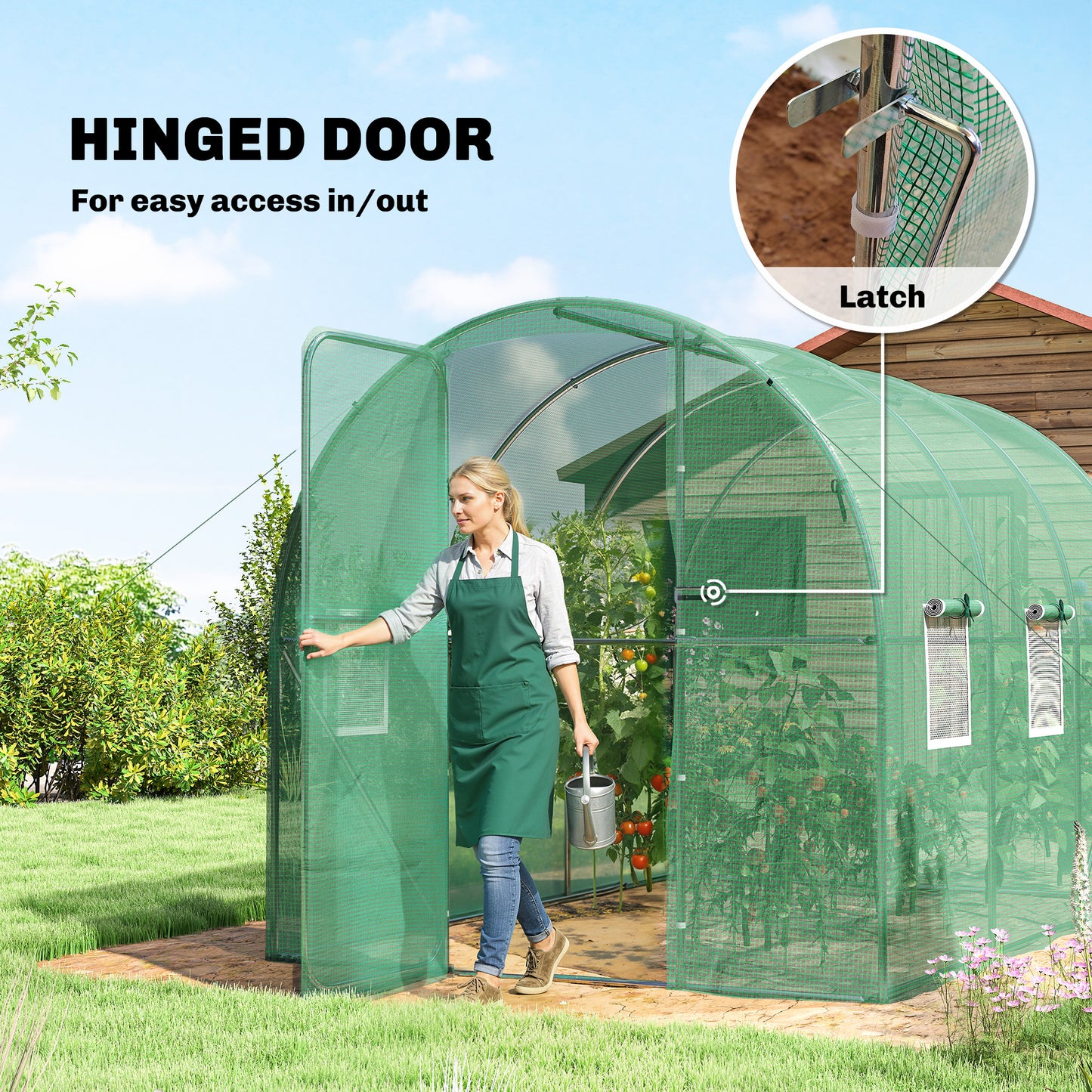 2 x 3 m Walk-in Polytunnel Greenhouse with Hinged Door