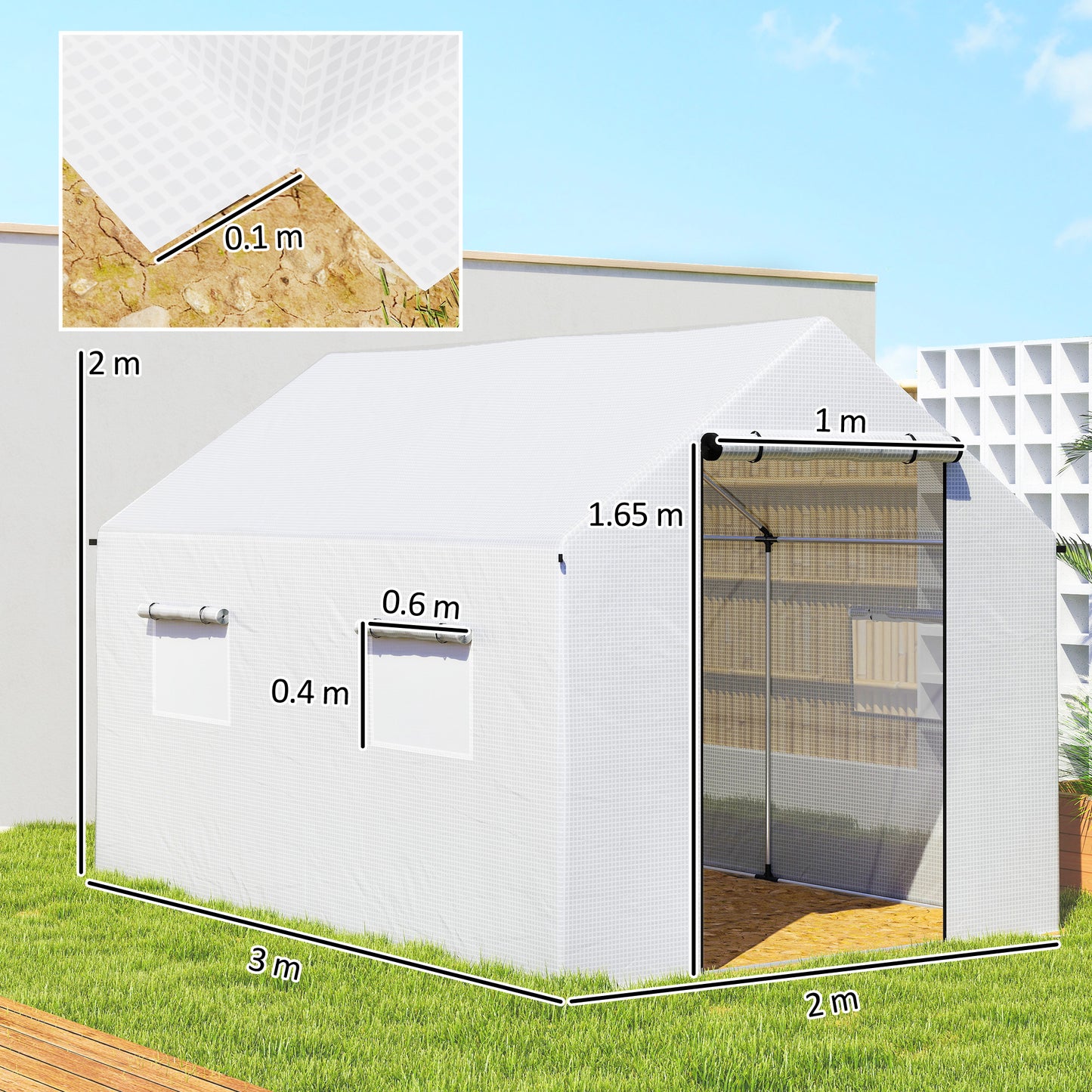 Polyethylene Walk-in Polytunnel Greenhouse with Roll-up door