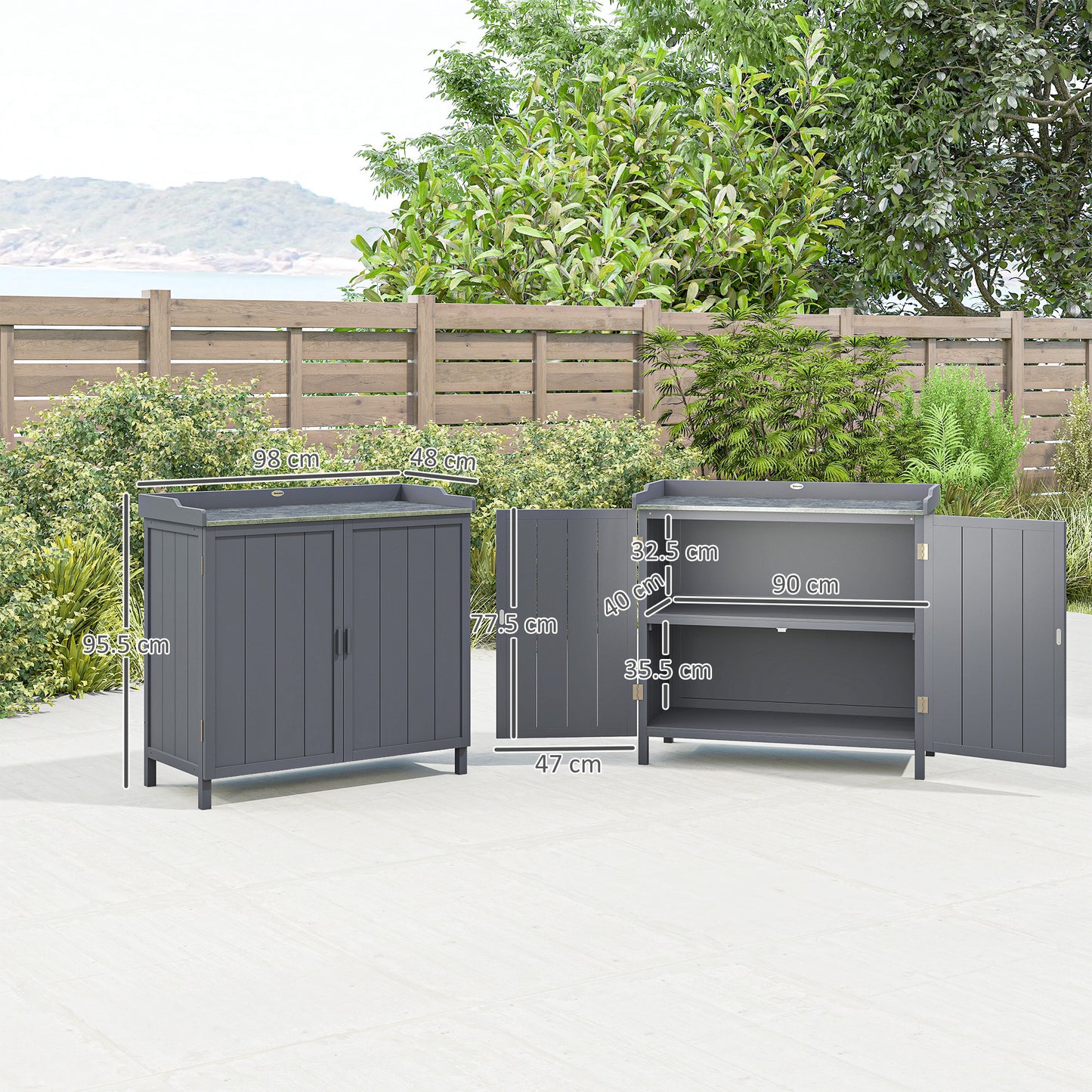 Wood Garden Storage Cabinet, Outdoor Tool Shed