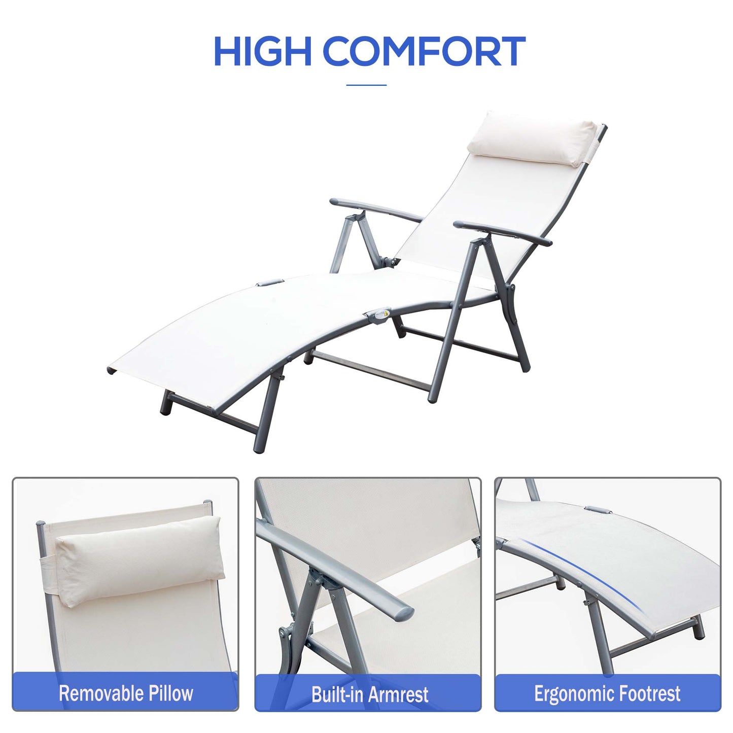 Sun Lounger Steel Frame Outdoor Folding Chaise Texteline Lounge (2)