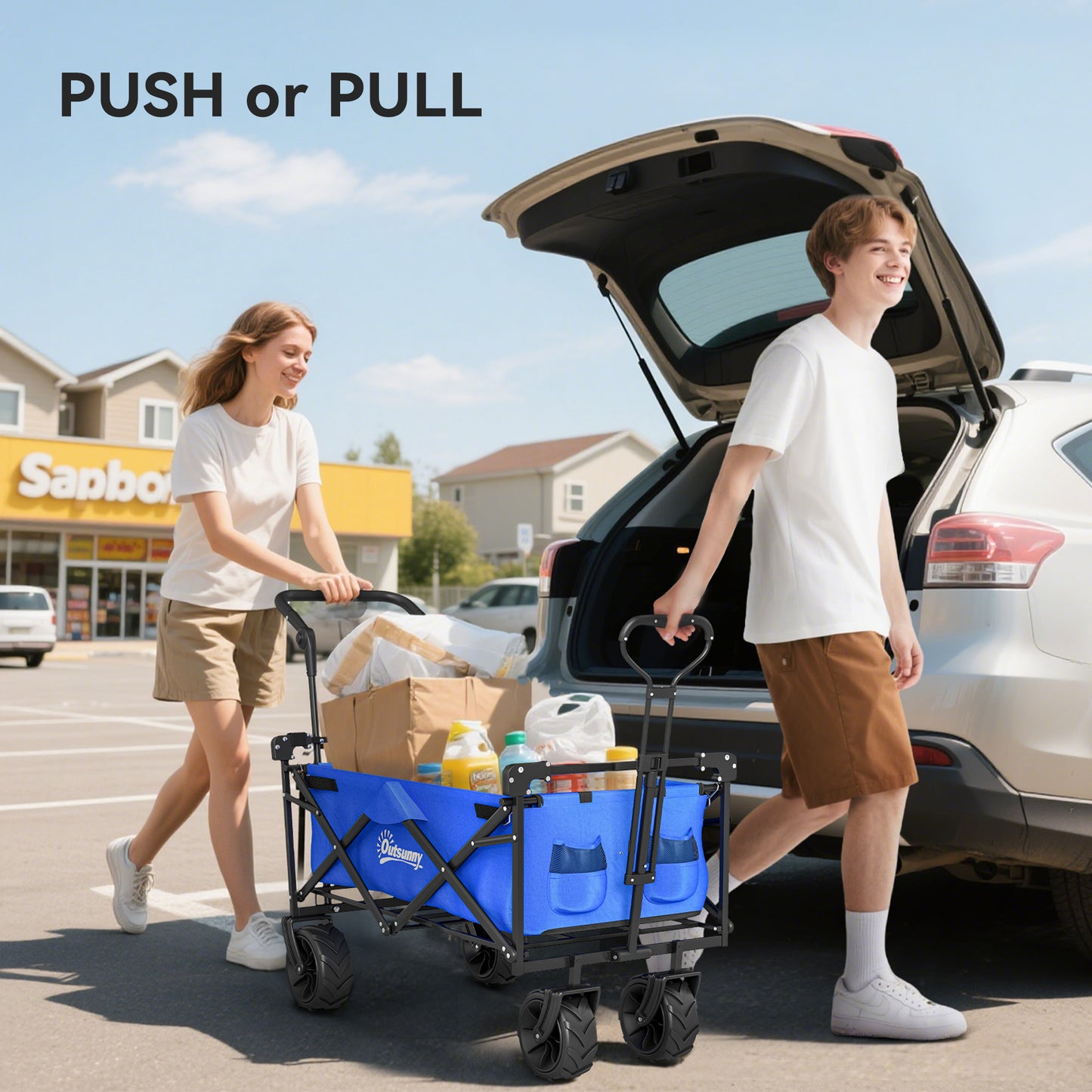 Folding Trolley Cart Storage Wagon Beach Trailer 4 Wheels