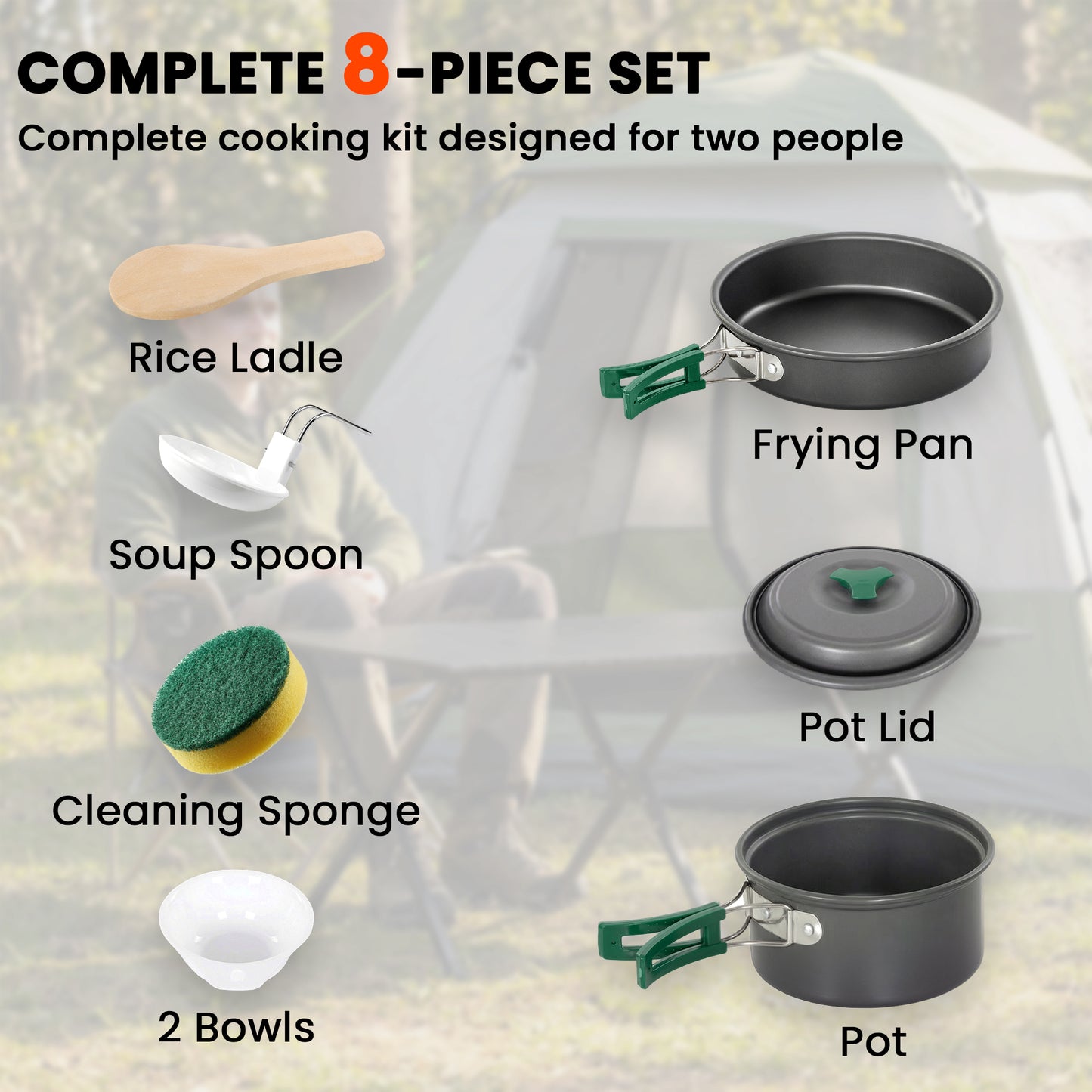 Camping Cookware Set, 8-Piece Ultralight Camping Cooking Kit