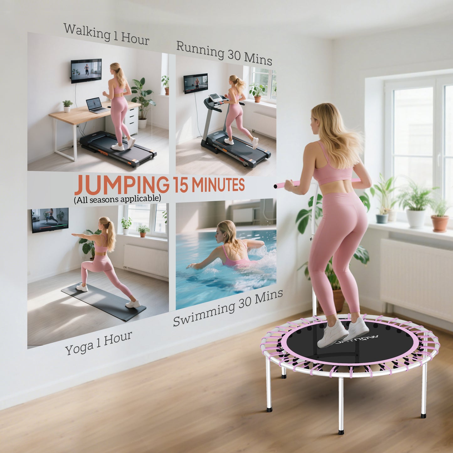 40" Fitness Trampoline, Mini Rebounder Trampoline for Adults