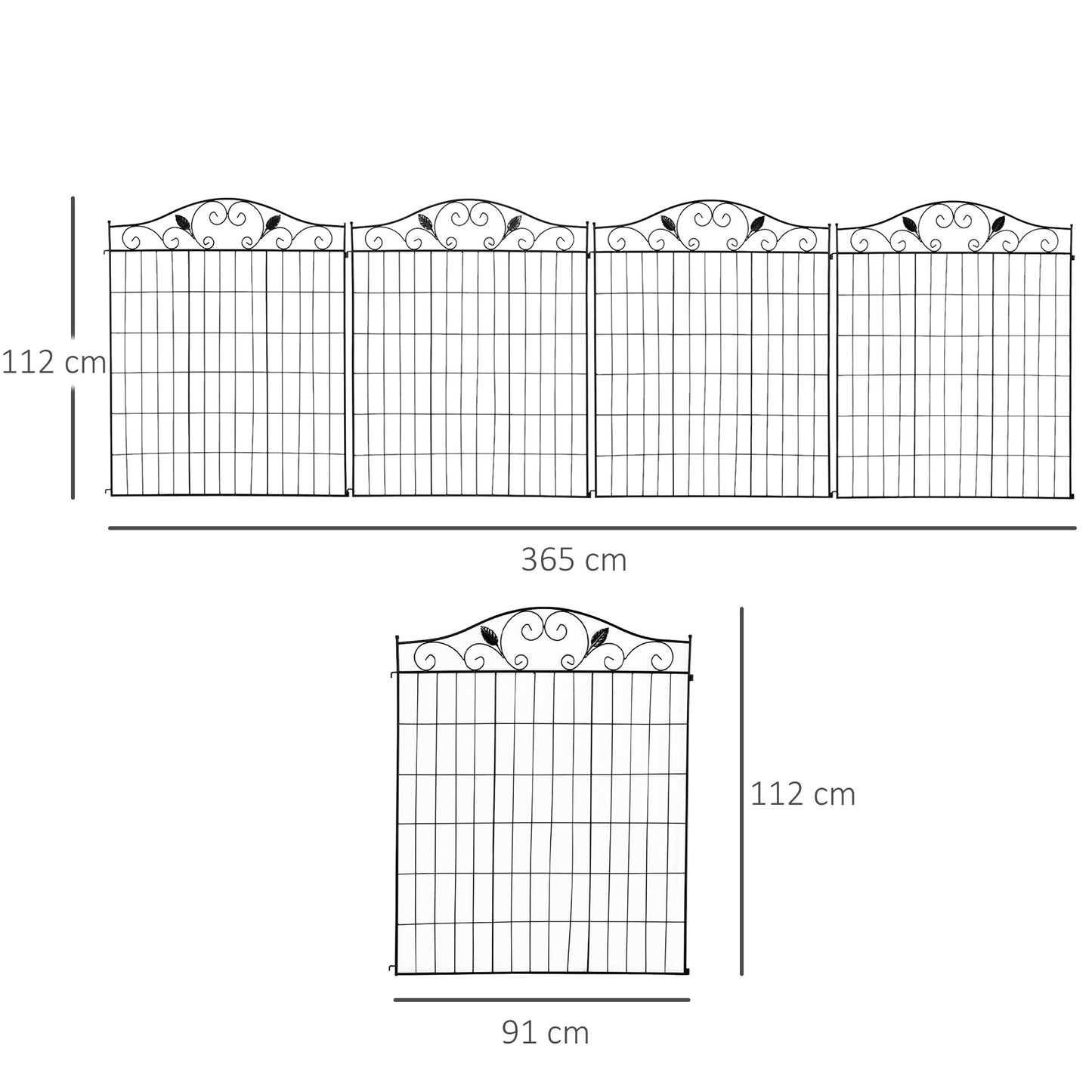 Garden Decorative Fence 4 Panels 44in x 12ft Metal Wire Landscape