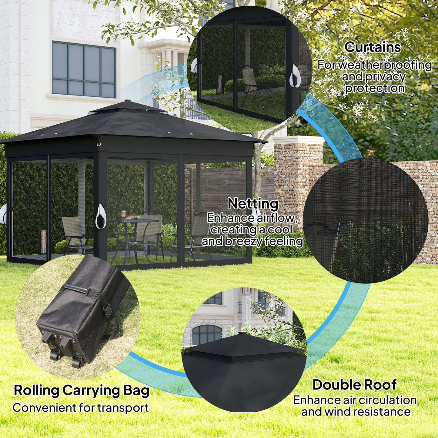 3.36 x 3.36m Pop Up Gazebo Party Tent with Solar-Powered LED Lights