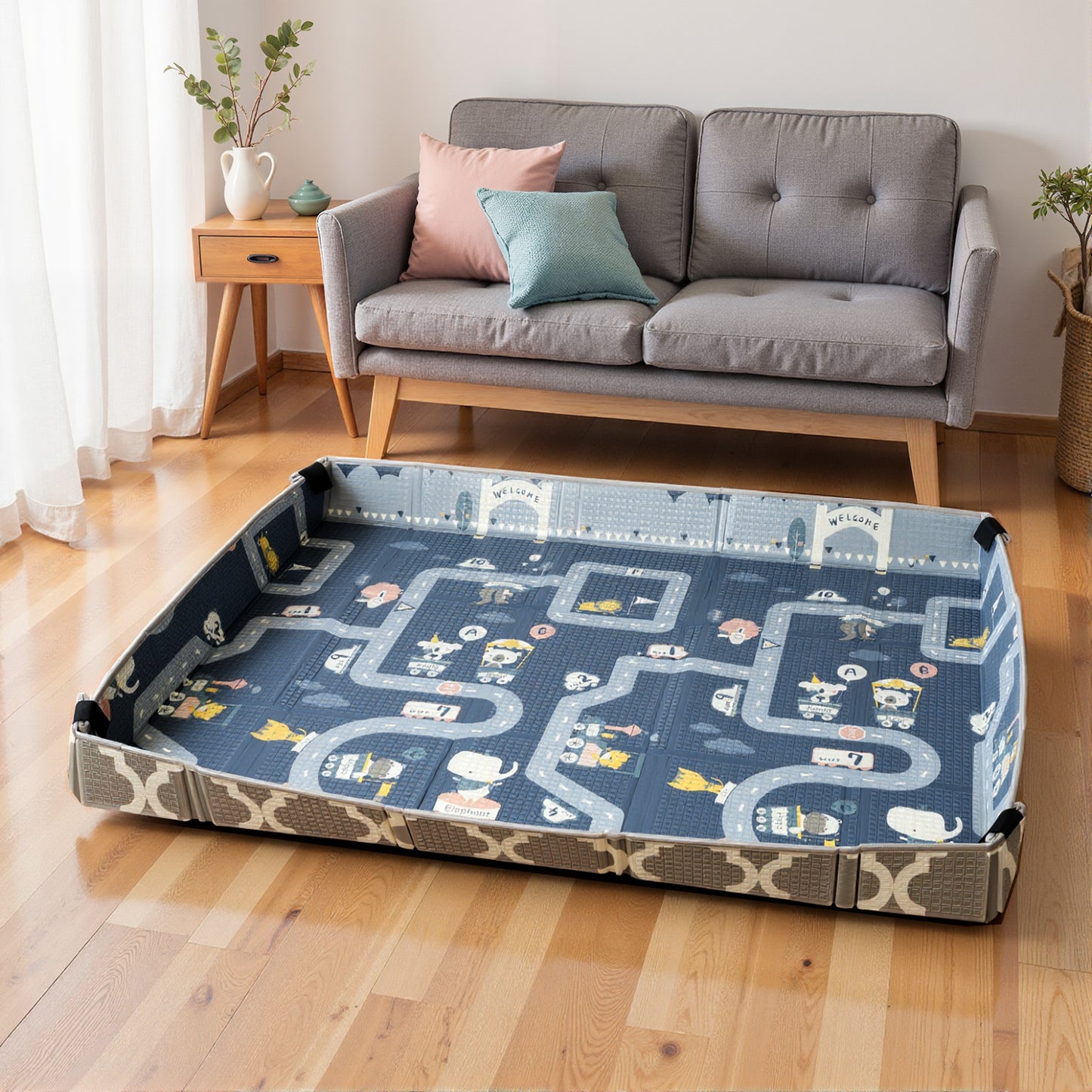 Foldable Baby Play Mat, Baby Playpen, Reversible Foam Playmat