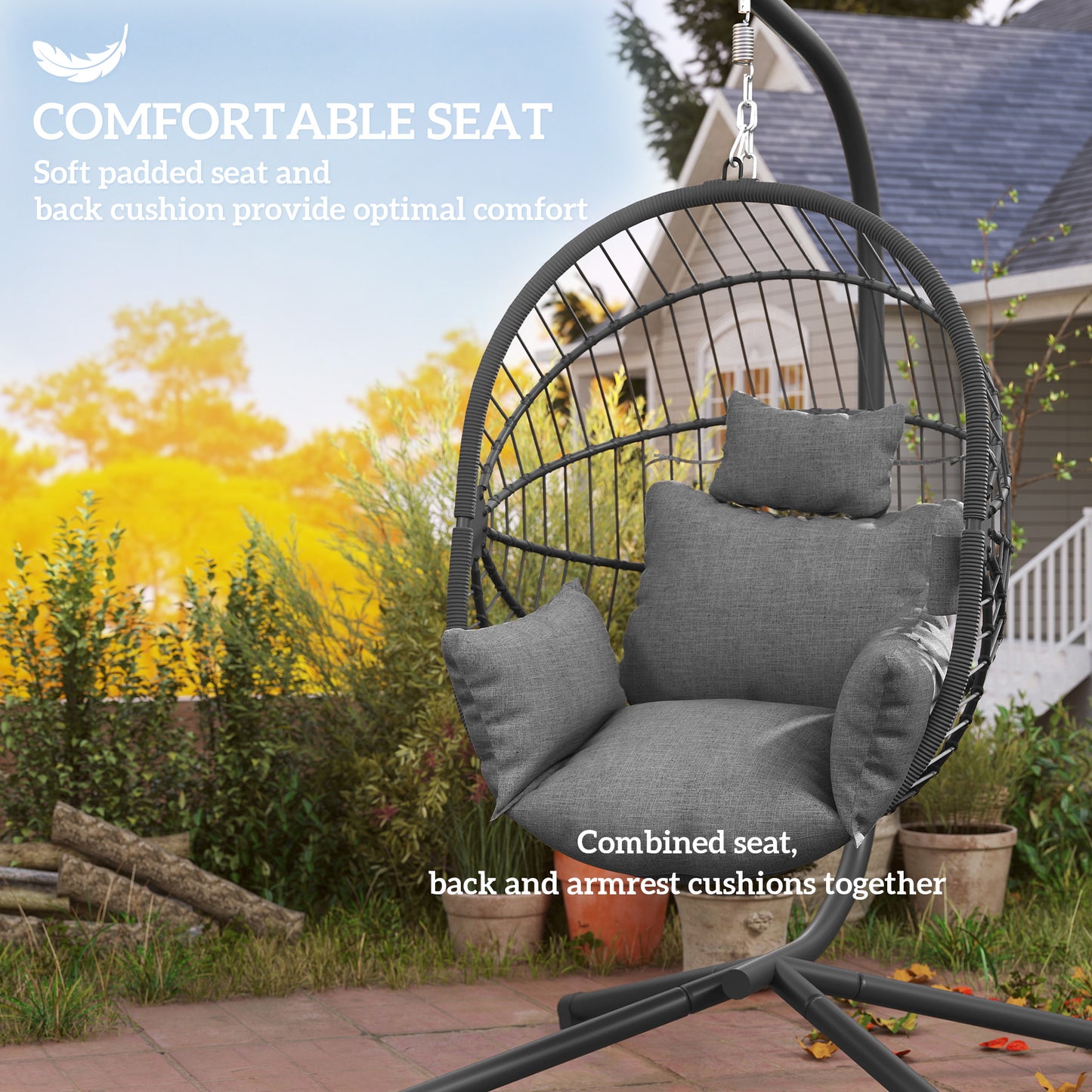 Metal Stand Hanging Egg Chair, with Full Body Padded Seat