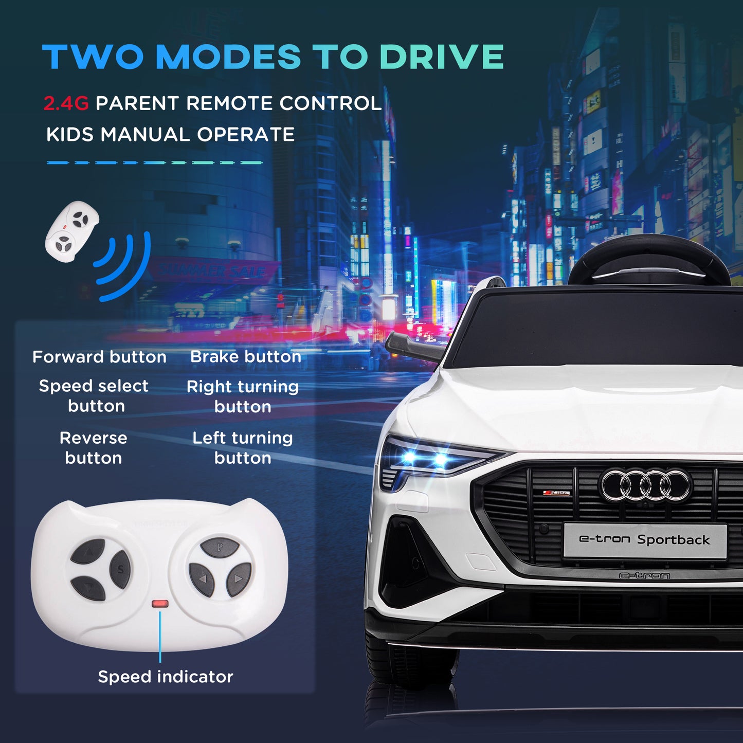 12V Kids Electric Ride-On Car, with Remote Control, Lights, Music