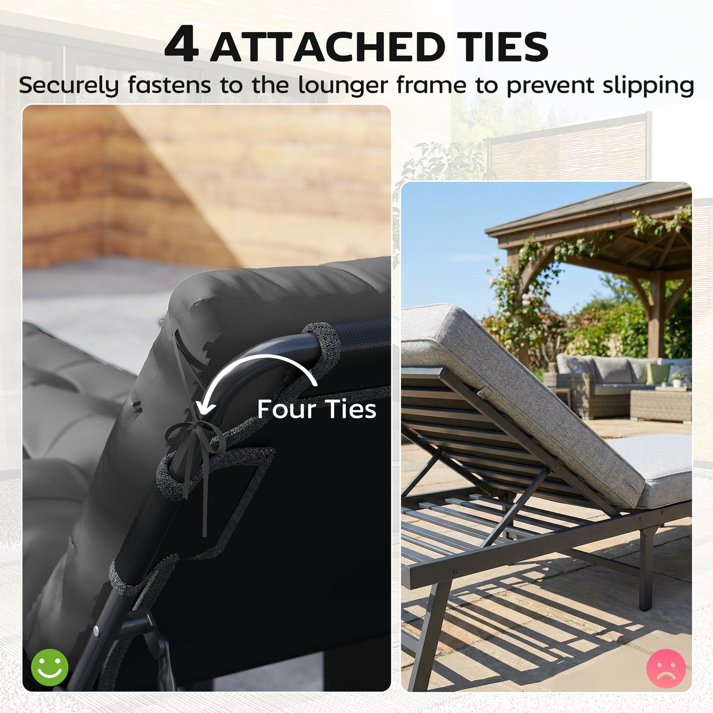 Sun Lounger Cushions Only, Garden Lounge Chair Cushions Set of 2