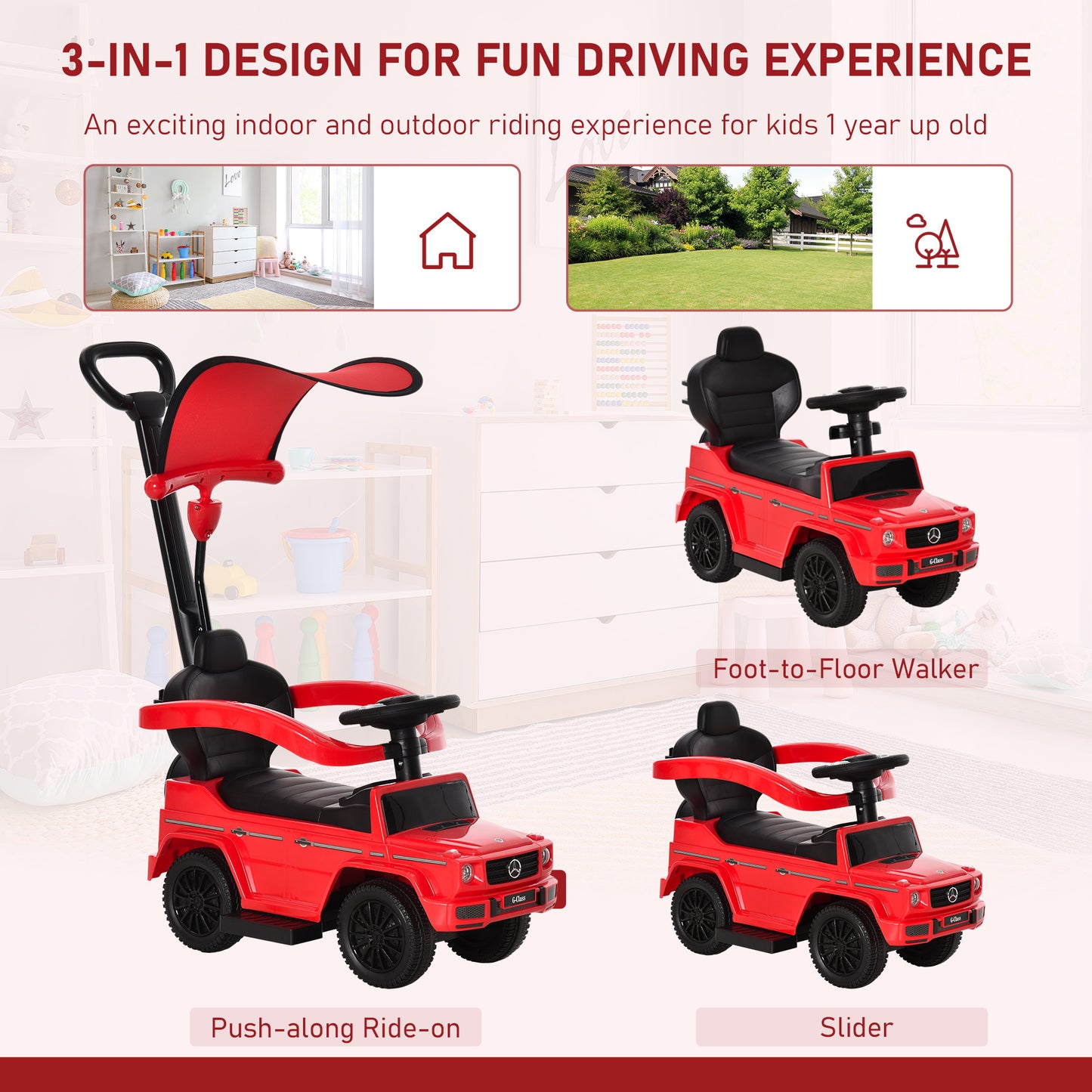 3 in 1 Kids Children Ride on Push Car Toddler Sliding Car G350