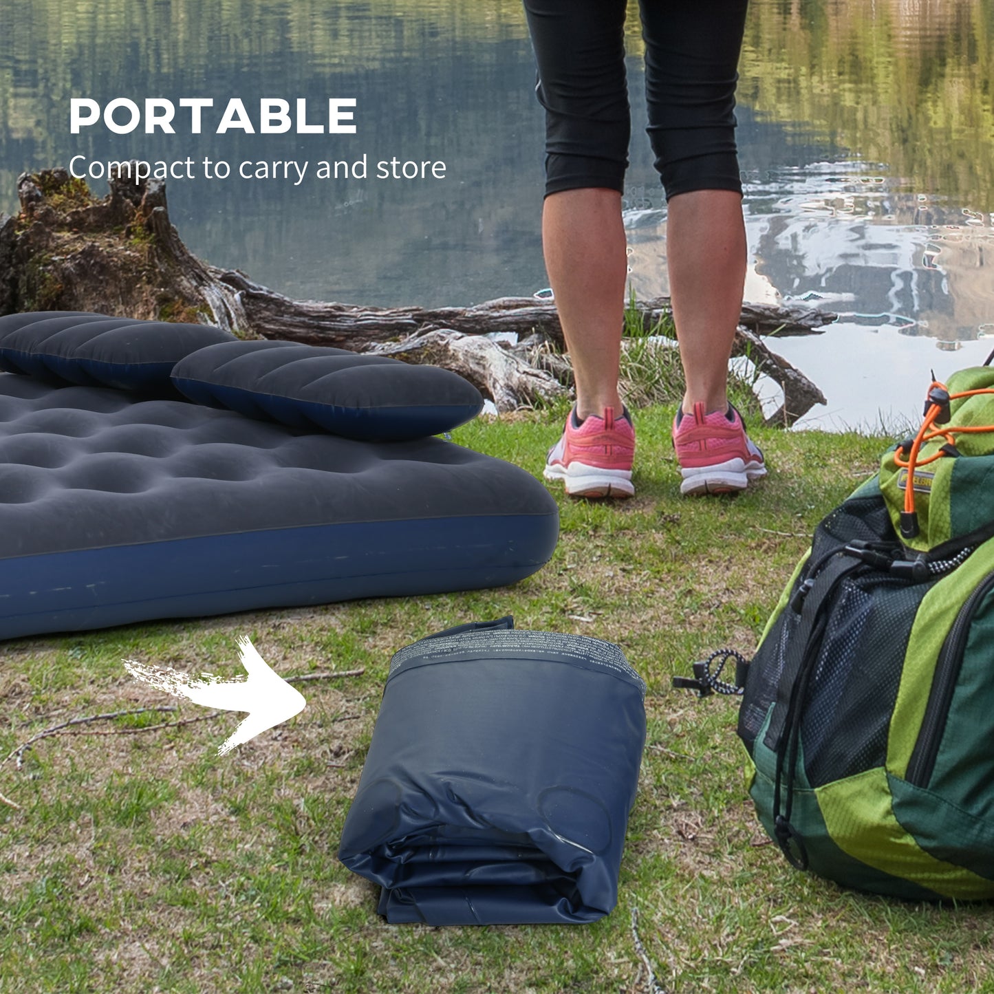 Inflatable King Size Air Bed, with Built-In Hand Pump