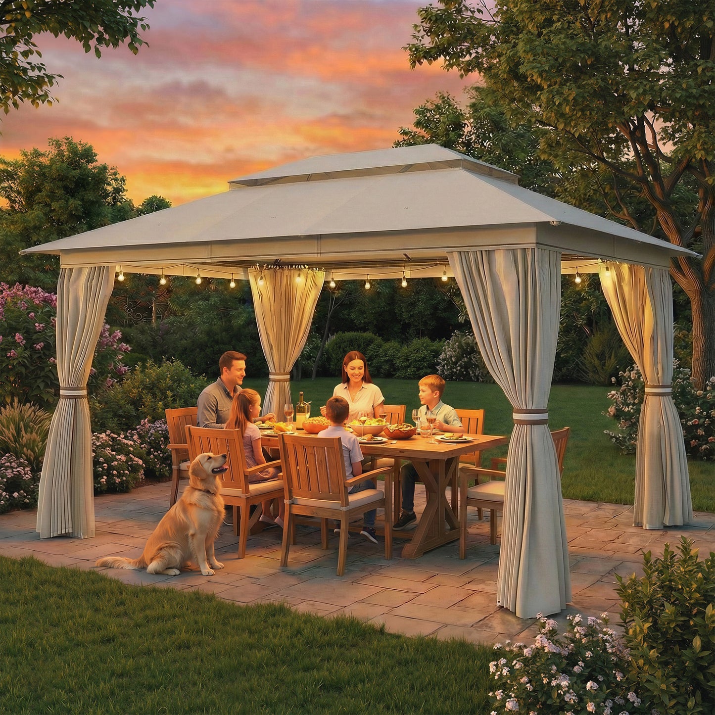 3 x 4 m Outdoor Garden Gazebo with Netting and Curtains
