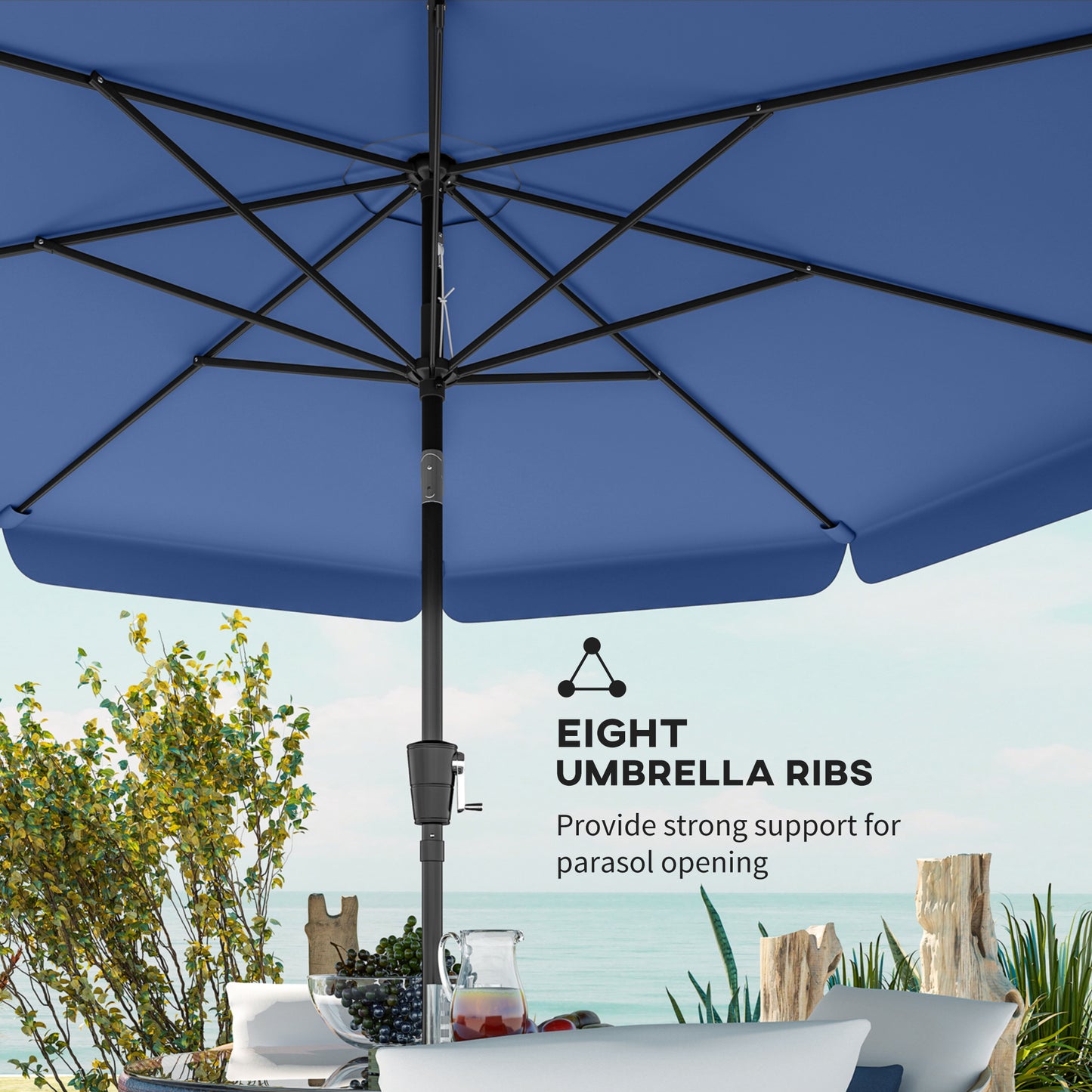 3 m Garden Parasol with Tilt Mechanism & Crank Handle