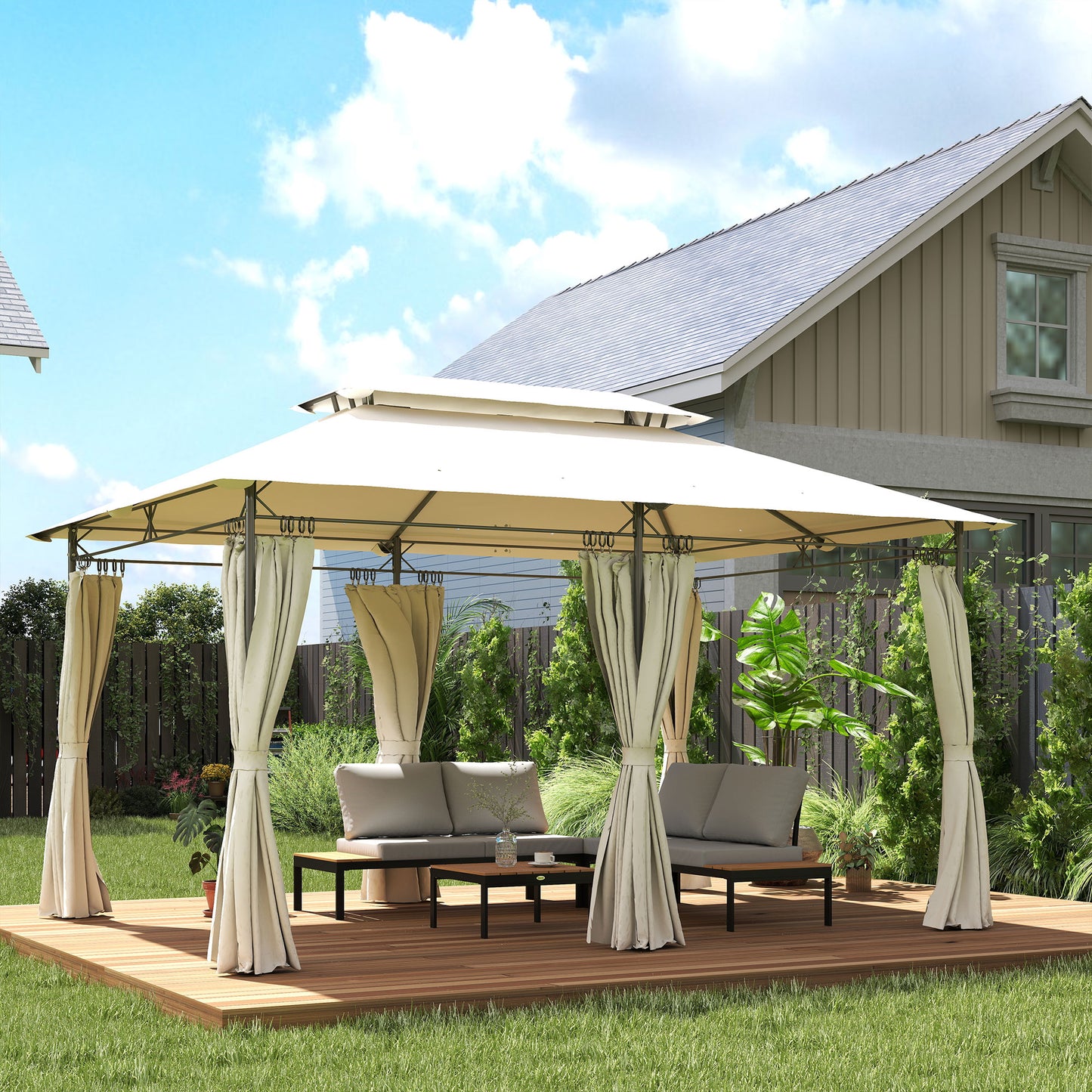 3 x 4m Metal Frame, Two-Tier Roof Gazebo